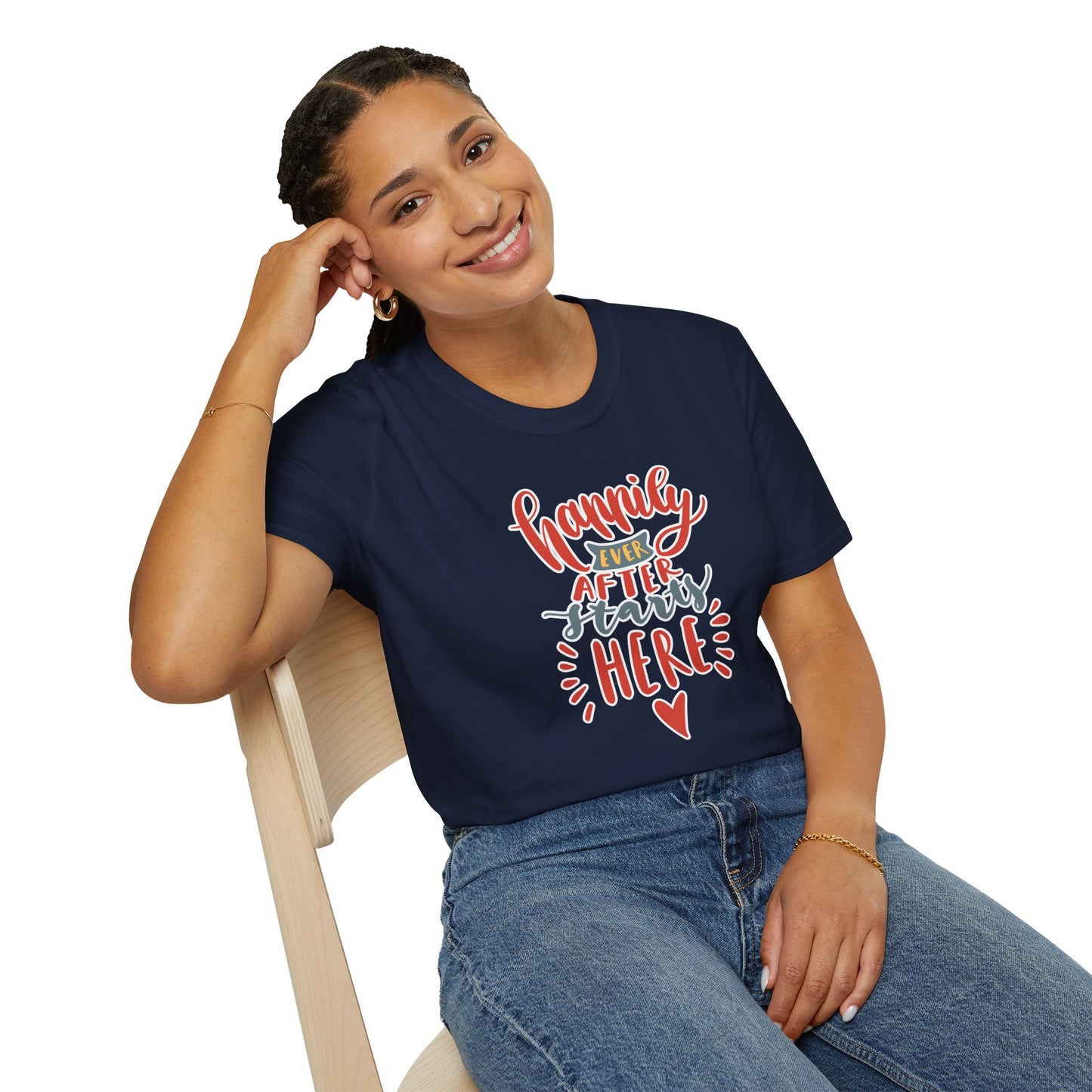 "Happily Ever After Starts Here" Inspirational & Wholesome T-Shirt – Cute Motivational Graphic Tee for Dreamers, Romantics & New Beginnings