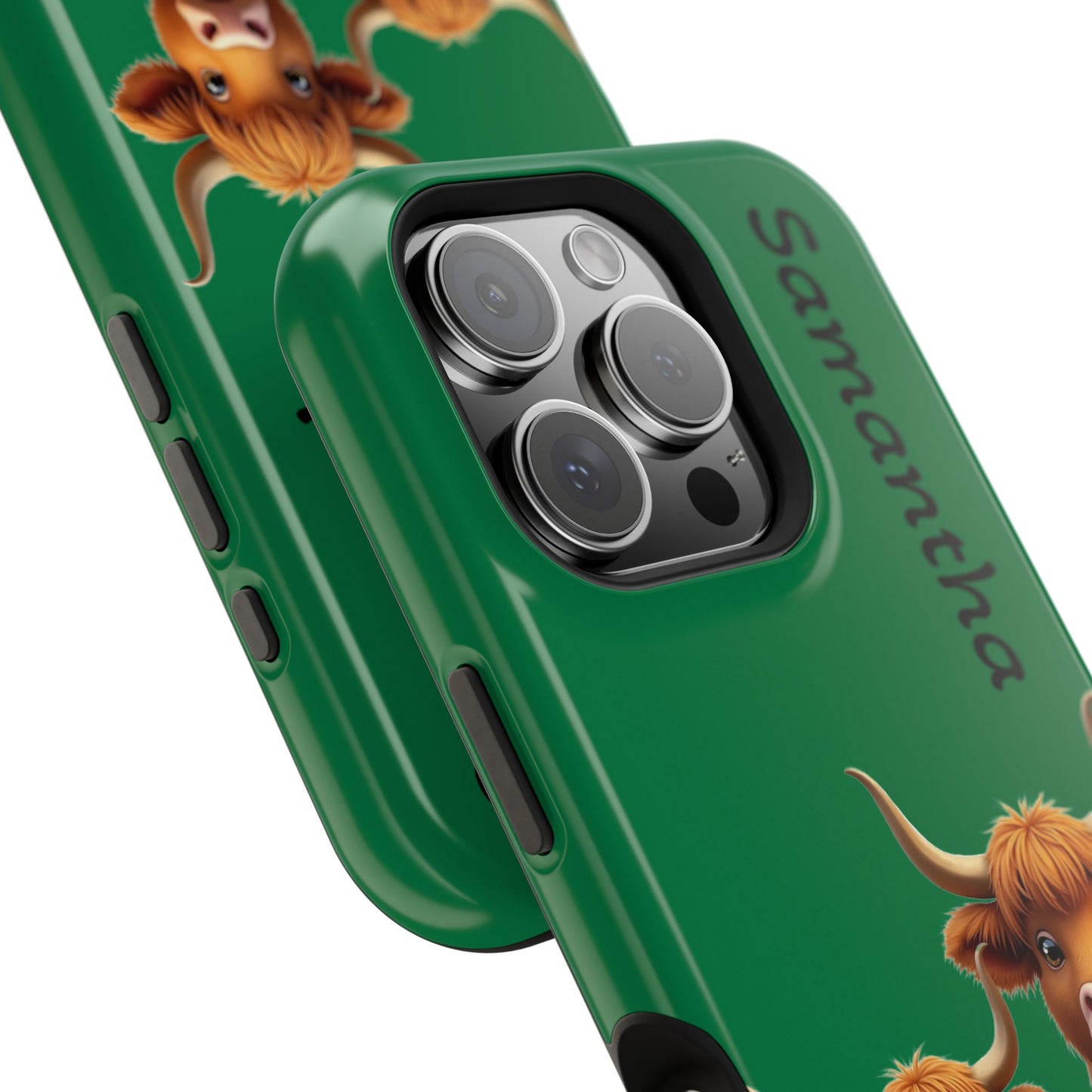 Personalized Highland Cow Phone Case - Custom Name Farm Animal Gift | Cute Green iPhone Cases for Women & Girls