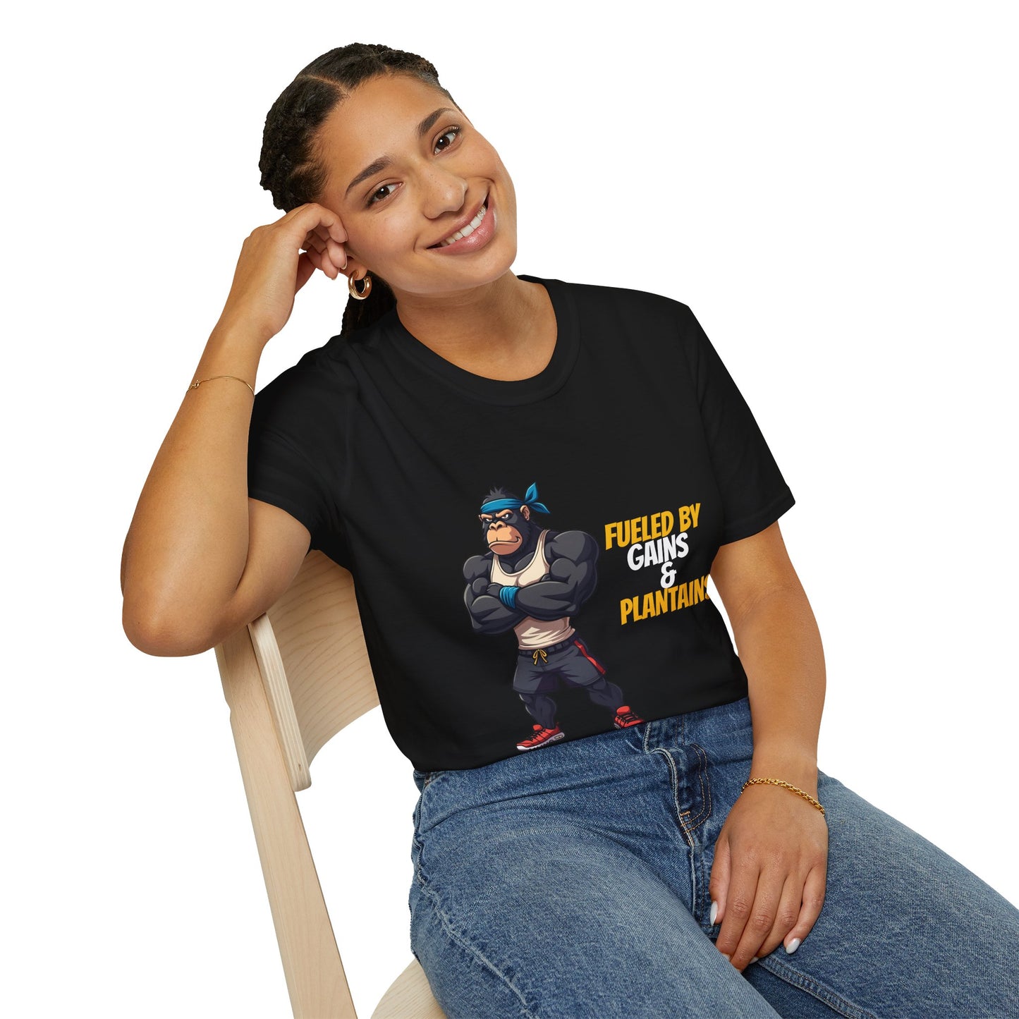 Fueled by Gains & Plantains β Funny Gym Gorilla T-Shirt