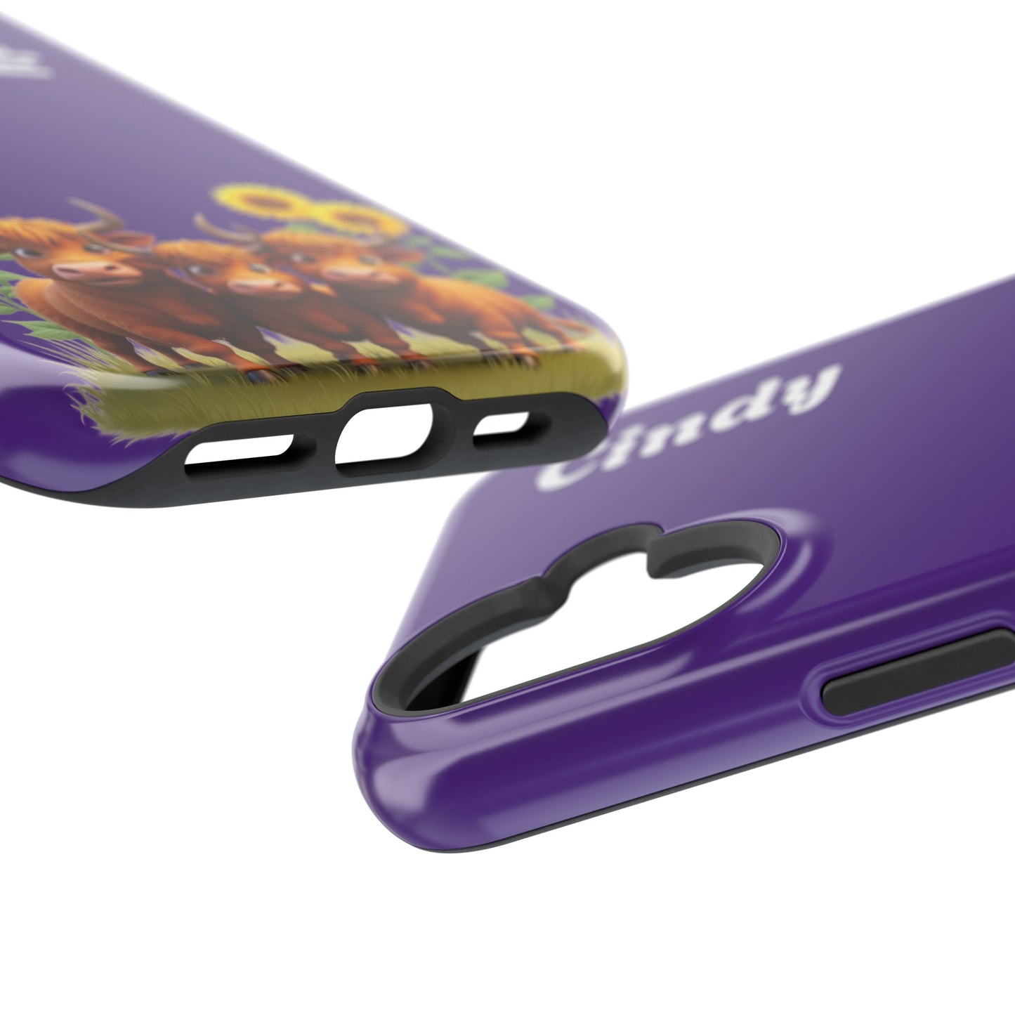 Personalized Purple Highland Cow Phone Case - Custom Name Farm Animal Gift | Cute Purple iPhone Cases for Women & Girls