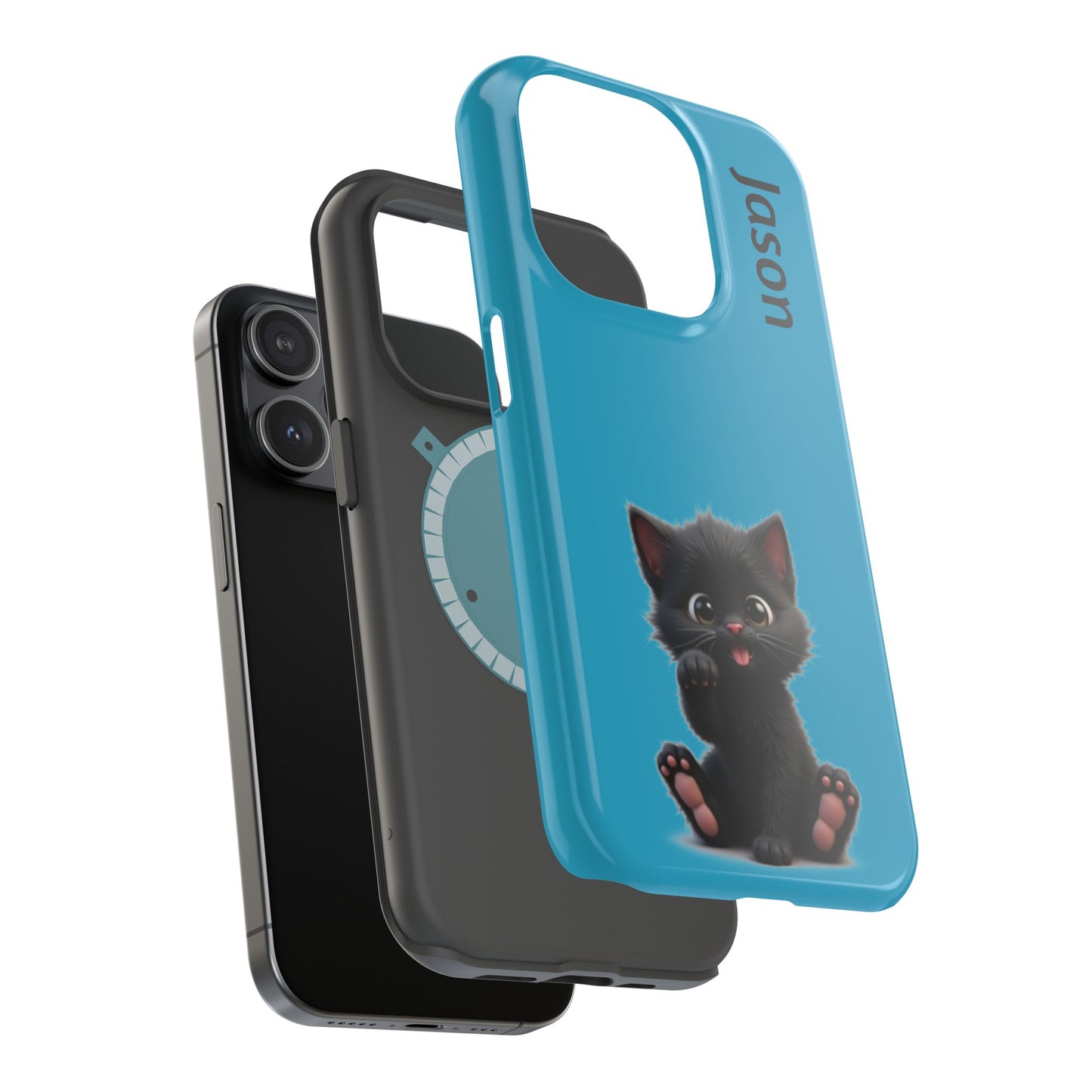 Personalized Black Kitten Phone Case - Custom Name Cat Lover Gift | Cute Teal Blue iPhone Cases for Women & Girls