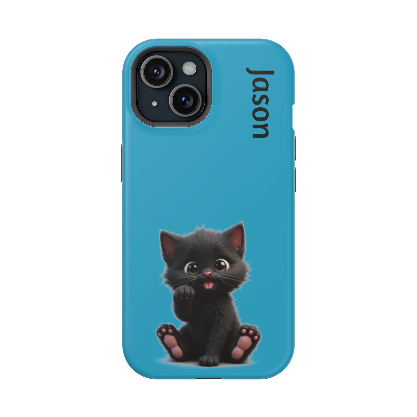 Personalized Black Kitten Phone Case - Custom Name Cat Lover Gift | Cute Teal Blue iPhone Cases for Women & Girls
