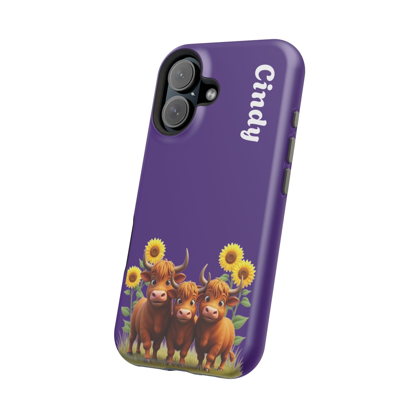 Personalized Purple Highland Cow Phone Case - Custom Name Farm Animal Gift | Cute Purple iPhone Cases for Women & Girls