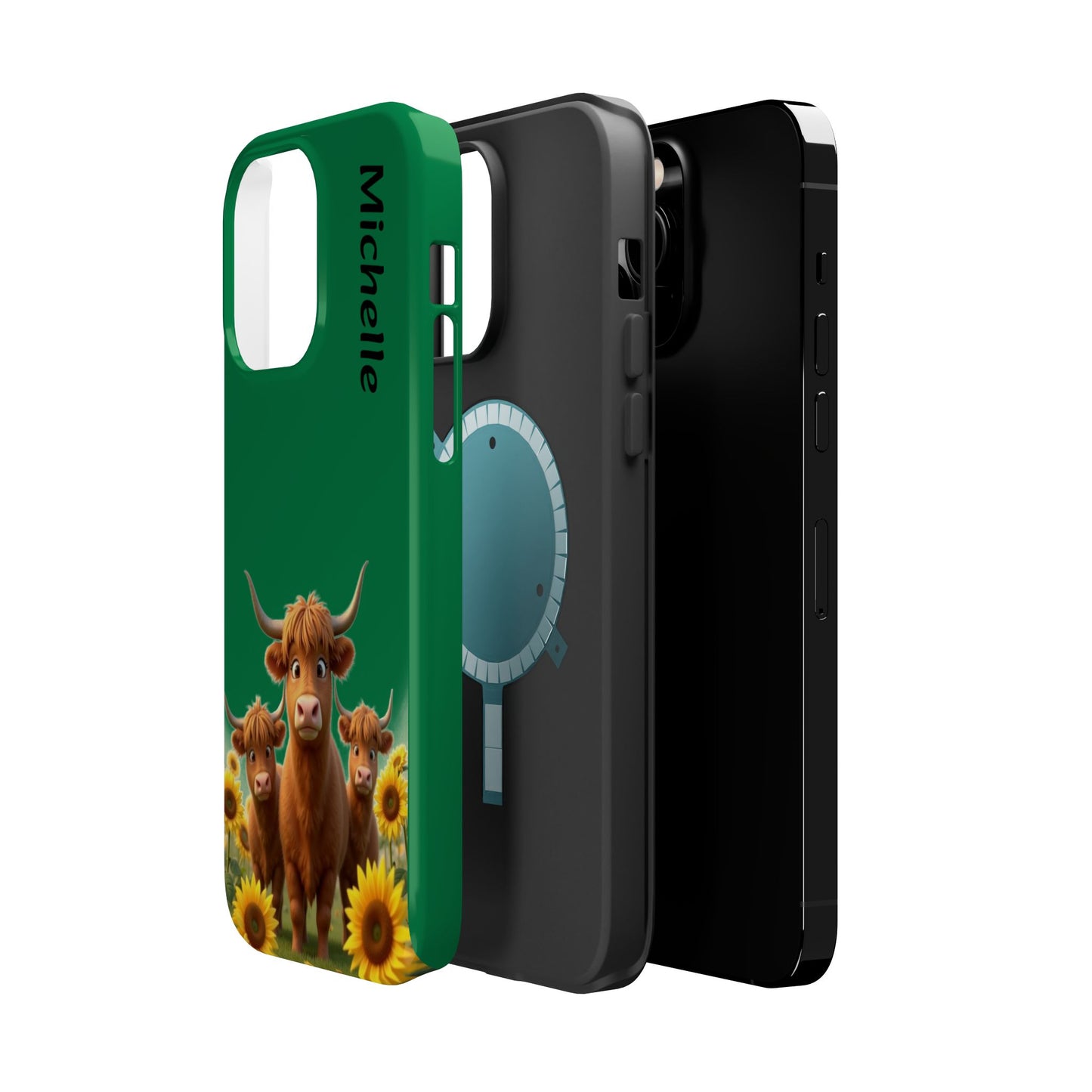 Personalized Highland Cow Phone Case - Custom Name Farm Animal Gift | Cute Green iPhone Cases for Women & Girls
