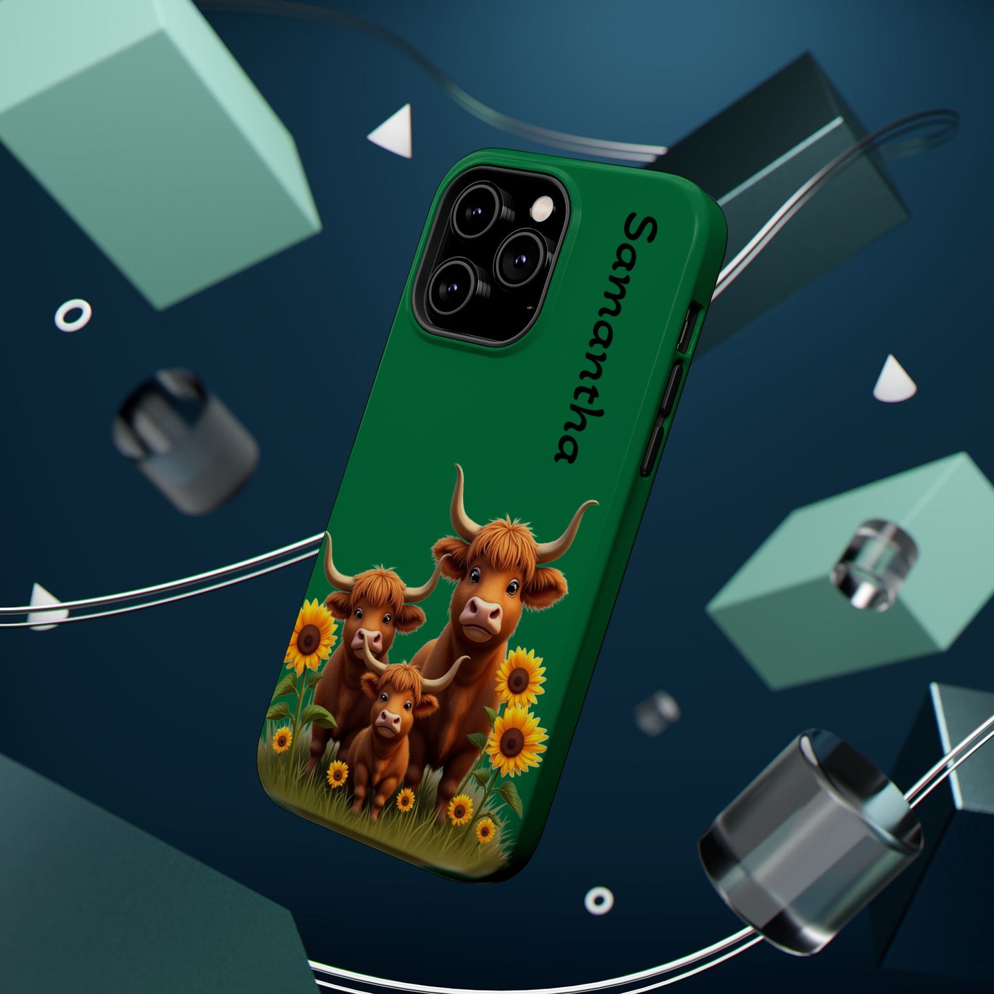Personalized Highland Cow Phone Case - Custom Name Farm Animal Gift | Cute Green iPhone Cases for Women & Girls