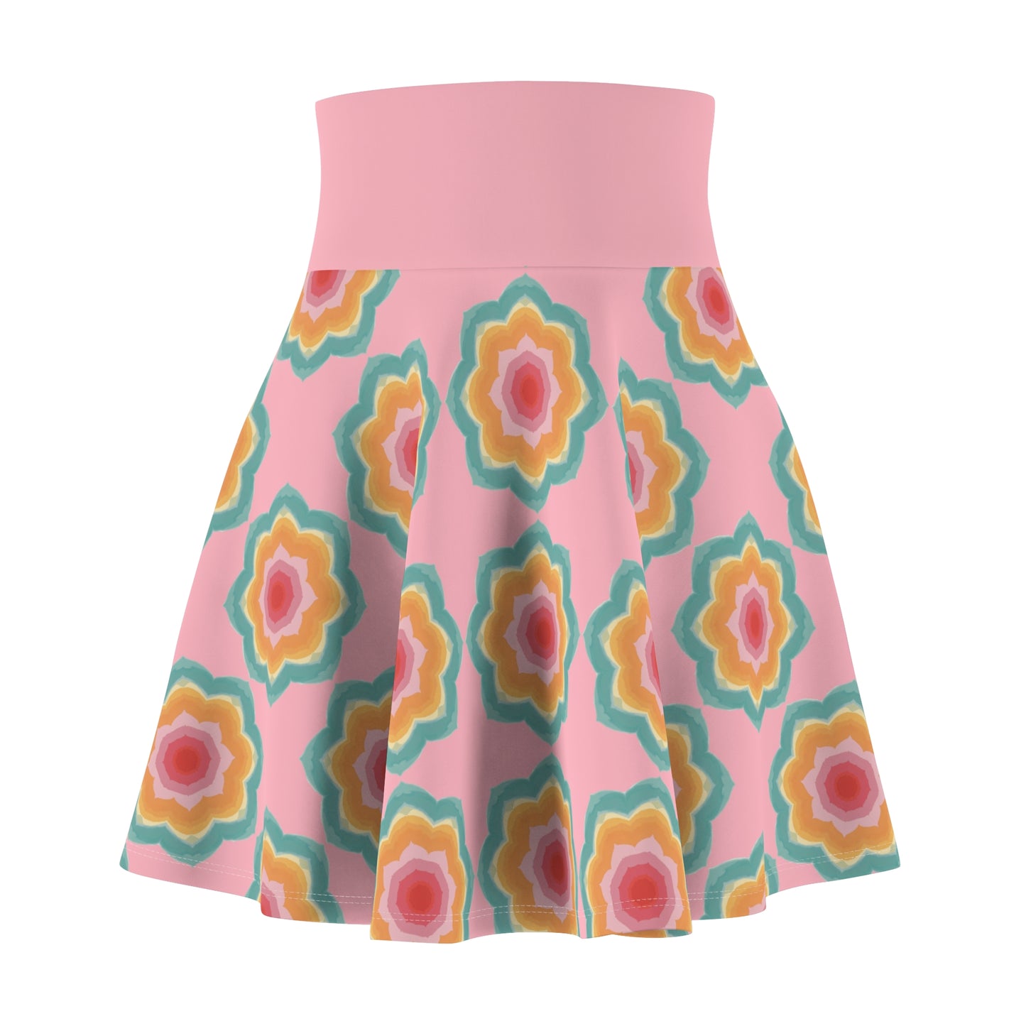 Blossom Radiance Skater Skirt - Pastel Pink Floral Dream
