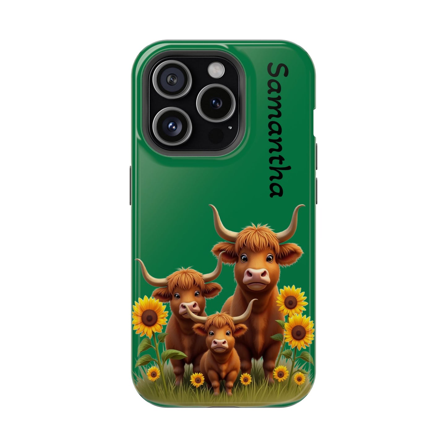 Personalized Highland Cow Phone Case - Custom Name Farm Animal Gift | Cute Green iPhone Cases for Women & Girls