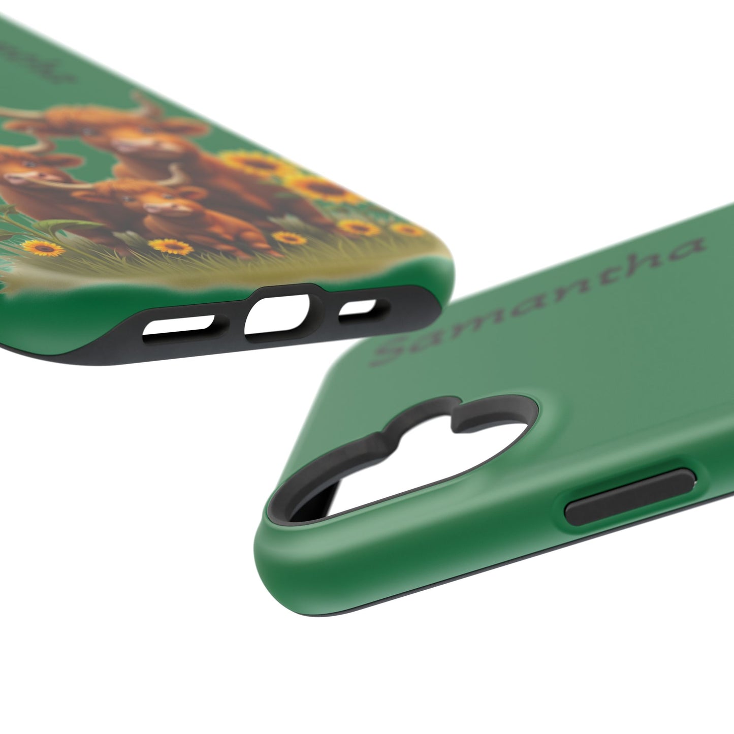 Personalized Highland Cow Phone Case - Custom Name Farm Animal Gift | Cute Green iPhone Cases for Women & Girls