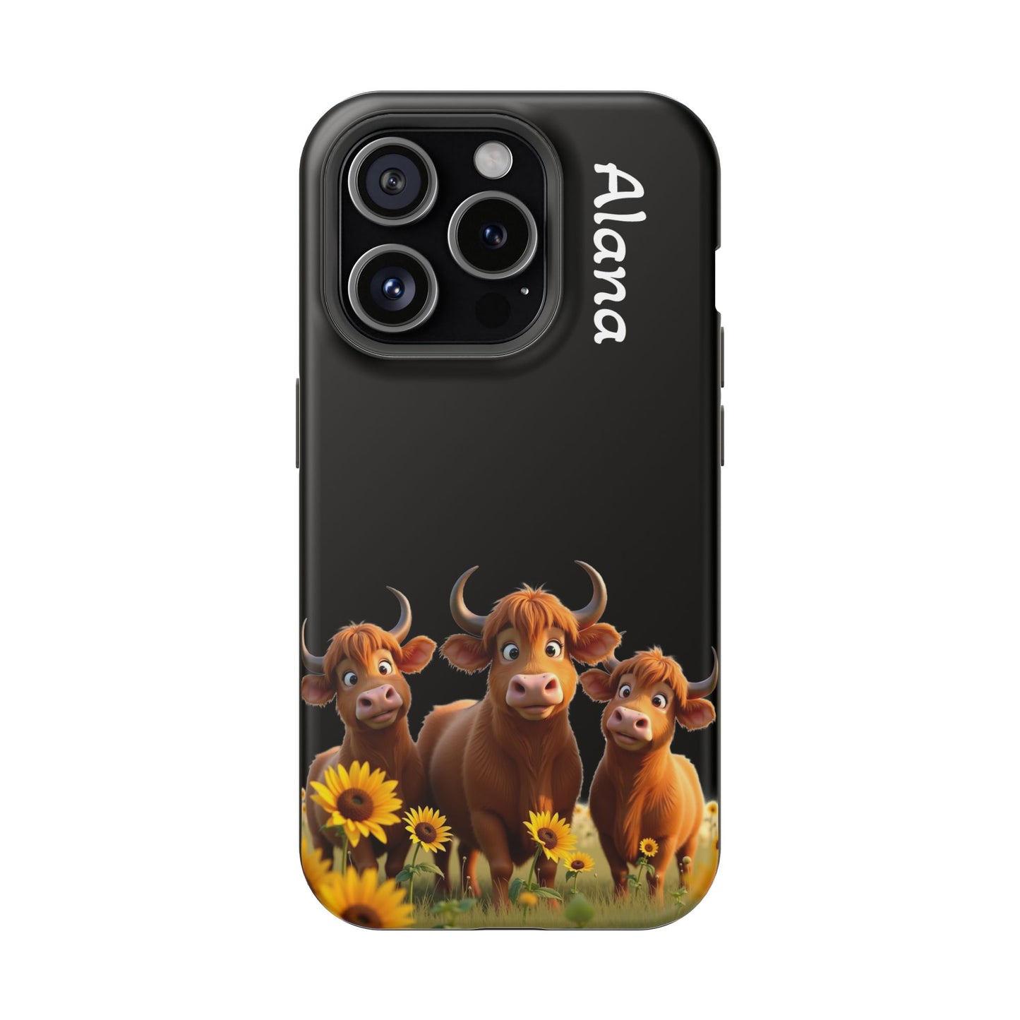 Personalized Highland Cow Phone Case - Custom Name Farm Animal Gift | Cute Black iPhone Cases for Women & Girls