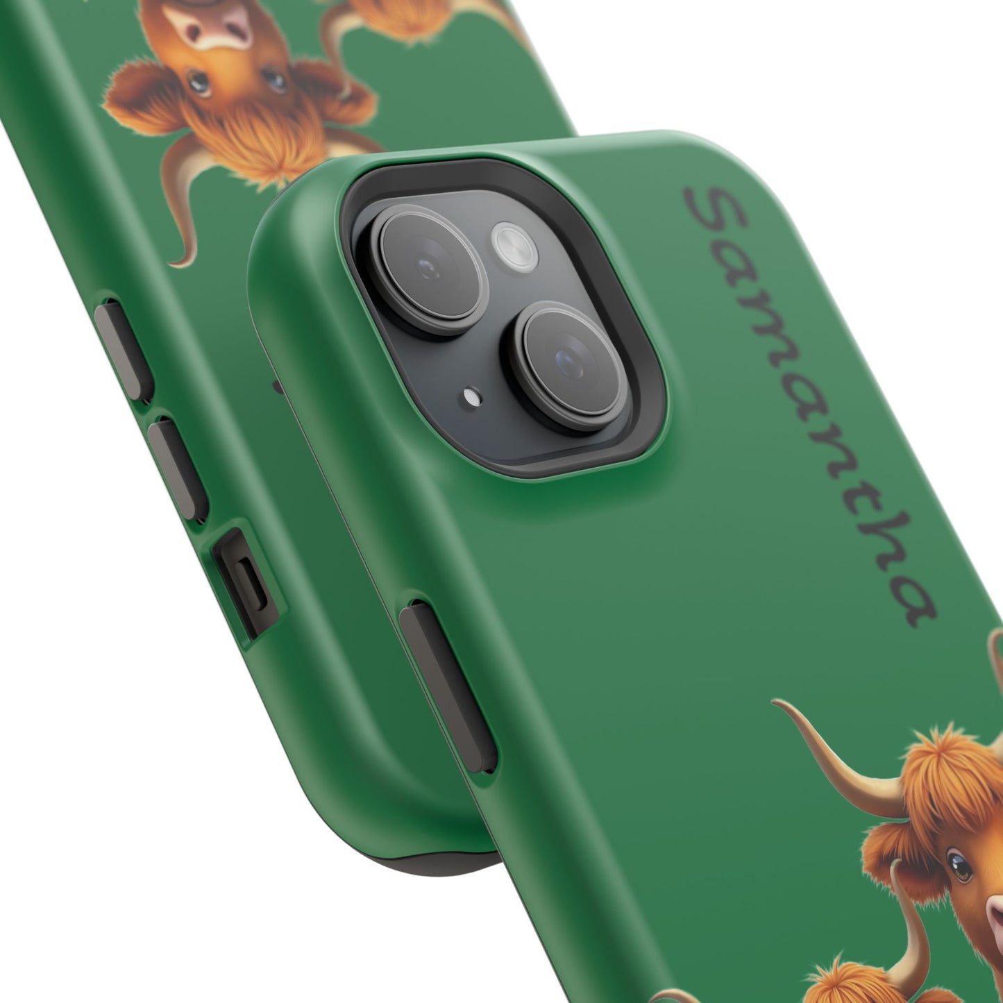 Personalized Highland Cow Phone Case - Custom Name Farm Animal Gift | Cute Green iPhone Cases for Women & Girls