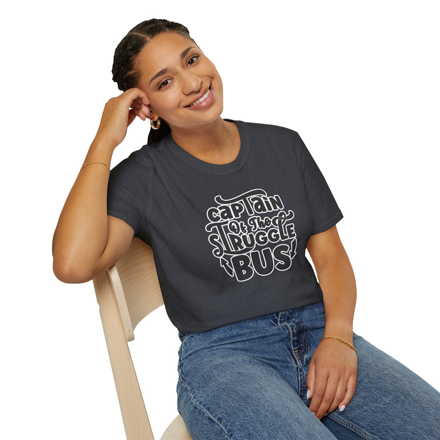 "Captain of the Struggle Bus" Funny & Relatable T-Shirt β Ironic Confidence Tee for the Overwhelmed, Charming, and Still Going Strong