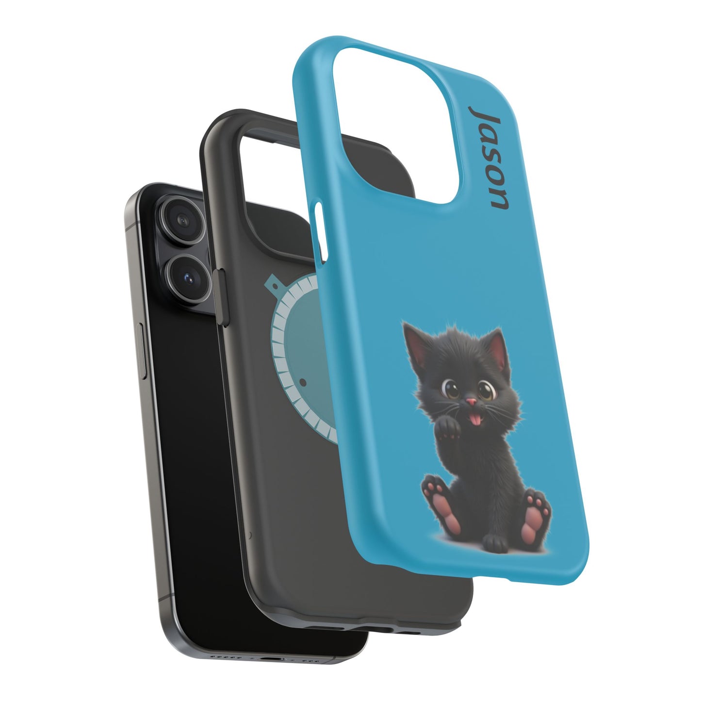 Personalized Black Kitten Phone Case - Custom Name Cat Lover Gift | Cute Teal Blue iPhone Cases for Women & Girls
