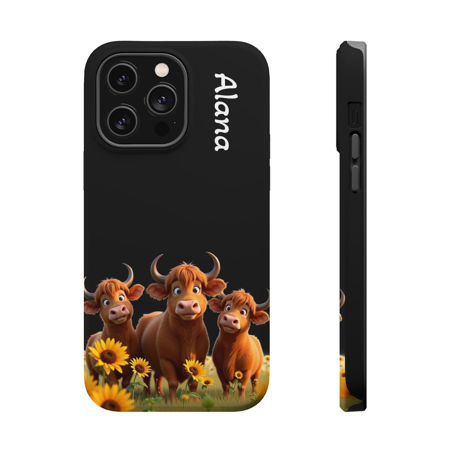 Personalized Highland Cow Phone Case - Custom Name Farm Animal Gift | Cute Black iPhone Cases for Women & Girls