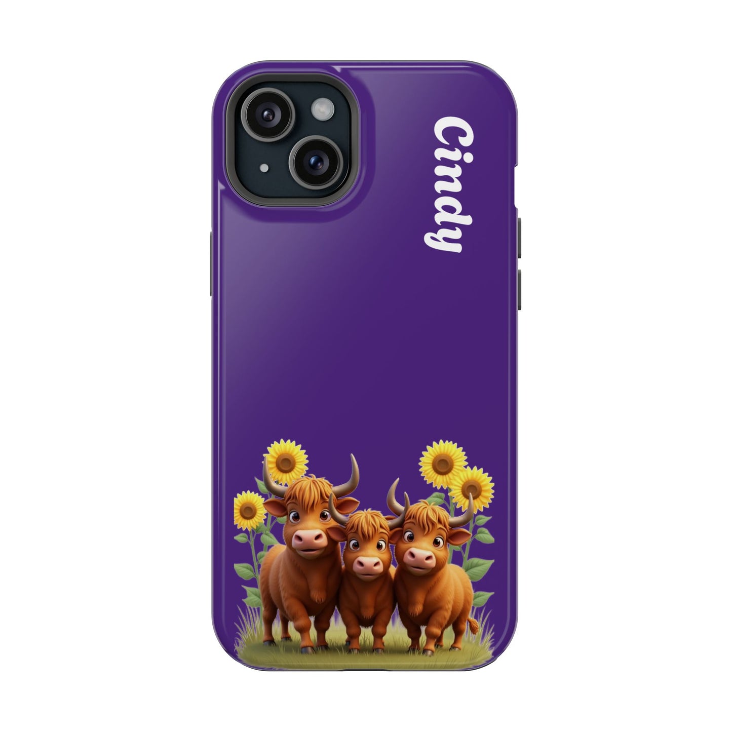 Personalized Purple Highland Cow Phone Case - Custom Name Farm Animal Gift | Cute Purple iPhone Cases for Women & Girls