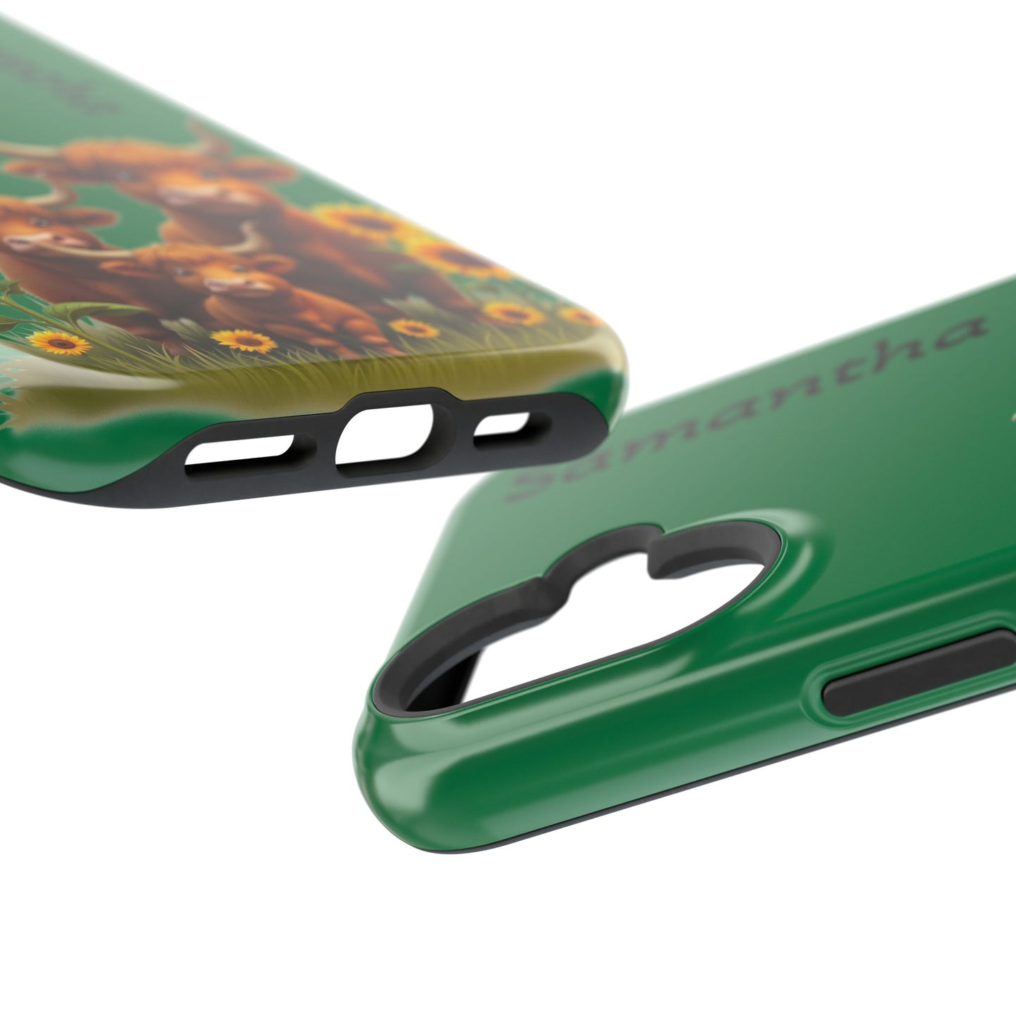 Personalized Highland Cow Phone Case - Custom Name Farm Animal Gift | Cute Green iPhone Cases for Women & Girls
