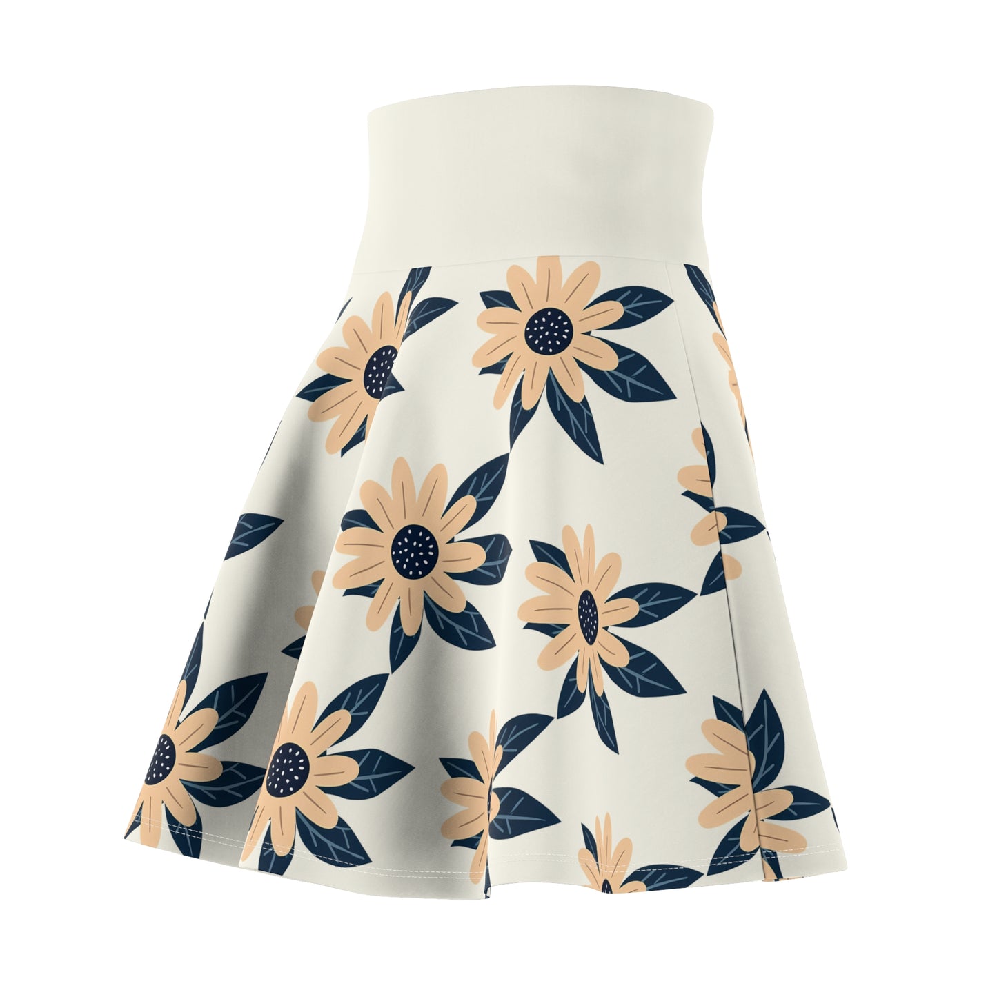 Elegant Daisy Delight Skater Skirt - Fresh Florals on White