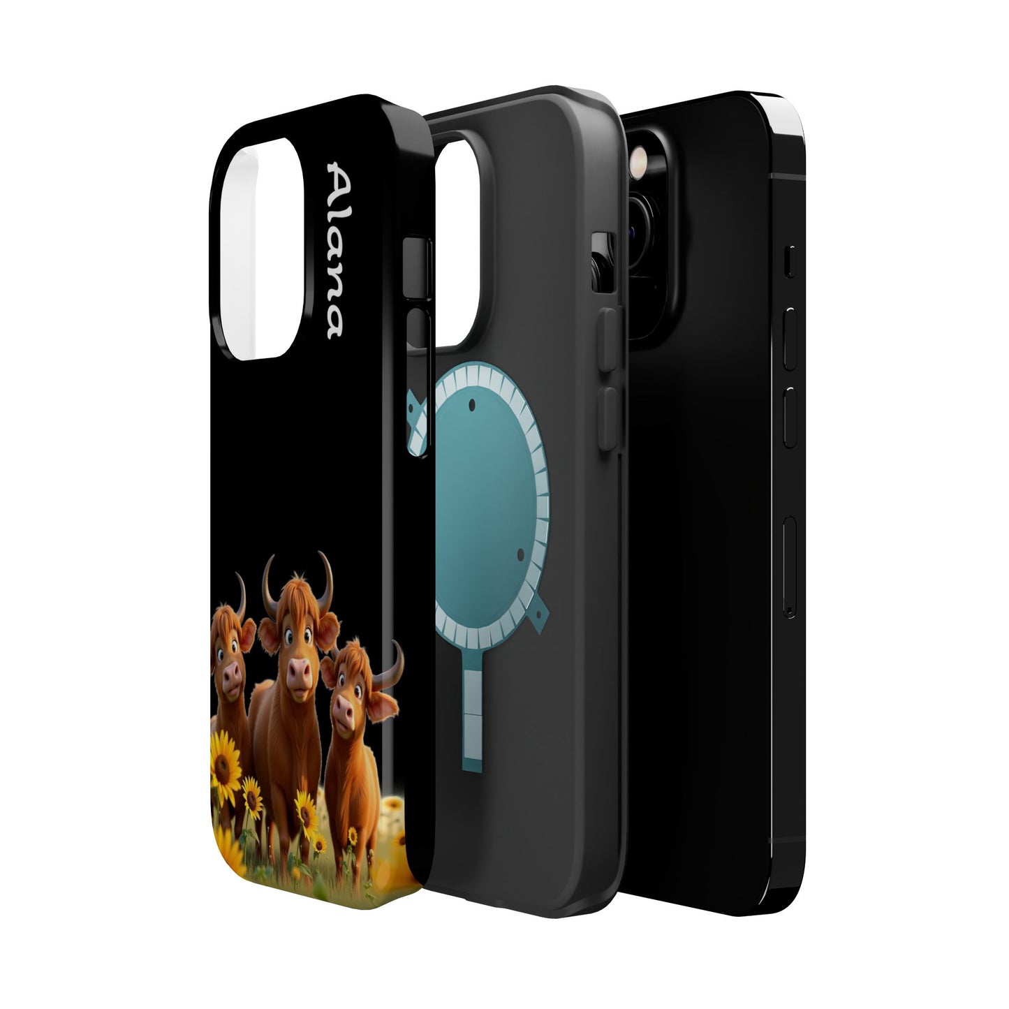 Personalized Highland Cow Phone Case - Custom Name Farm Animal Gift | Cute Black iPhone Cases for Women & Girls
