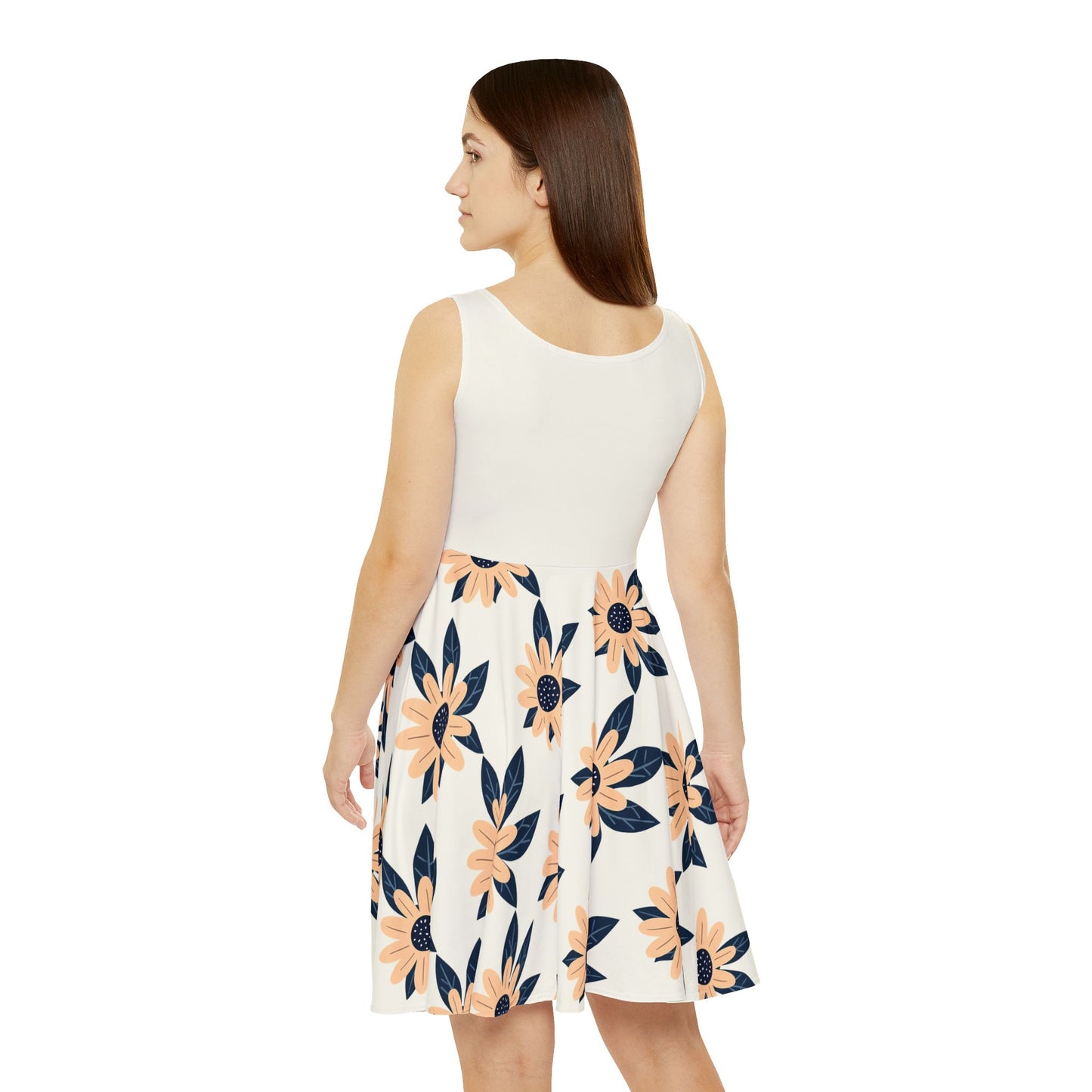 Elegant Daisy Delight Skater Dress - Fresh Florals on White