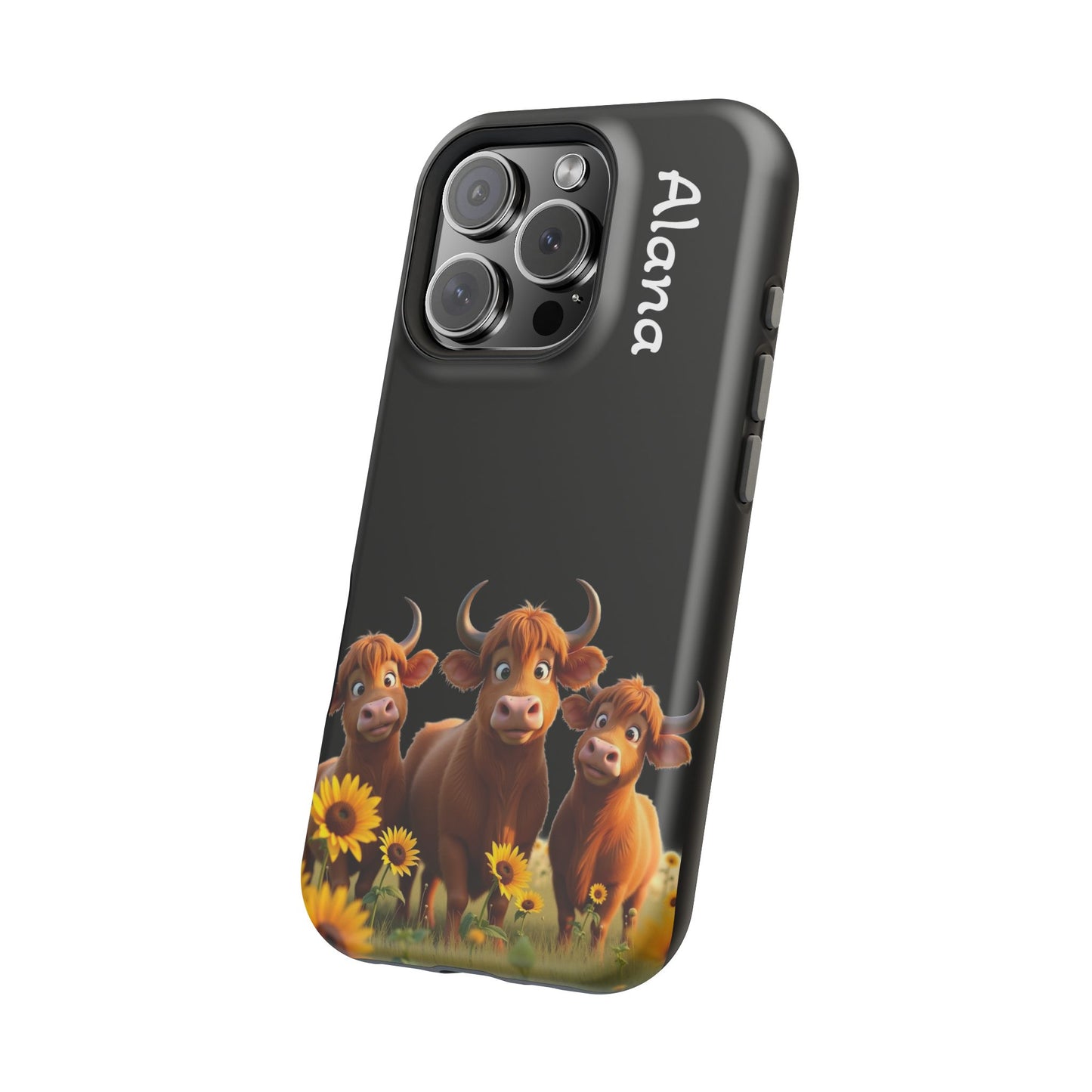 Personalized Highland Cow Phone Case - Custom Name Farm Animal Gift | Cute Black iPhone Cases for Women & Girls