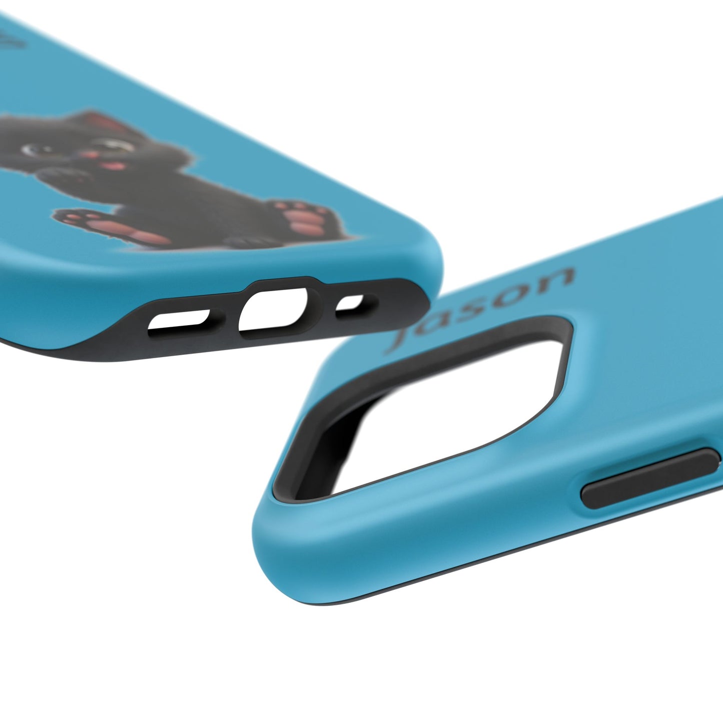 Personalized Black Kitten Phone Case - Custom Name Cat Lover Gift | Cute Teal Blue iPhone Cases for Women & Girls