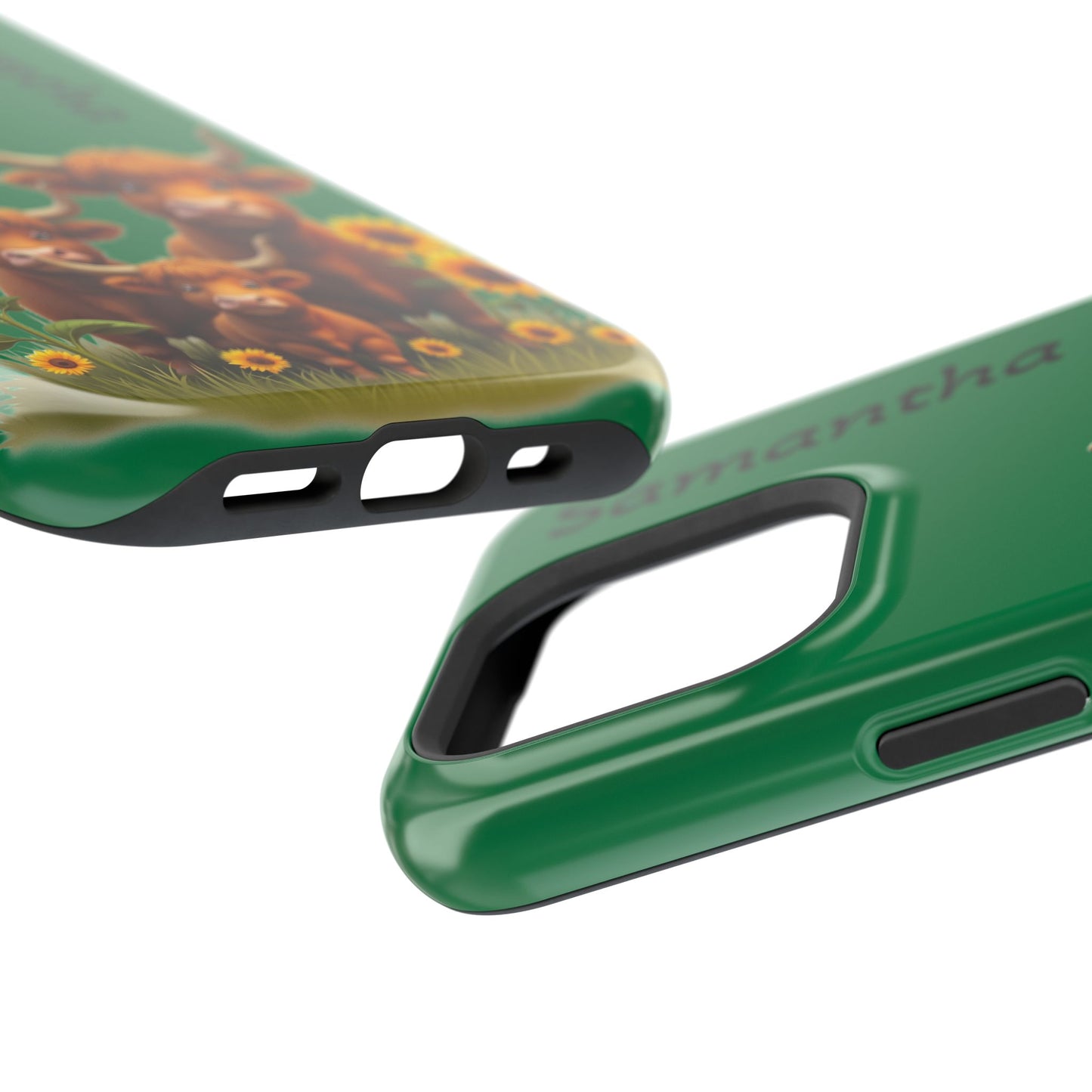 Personalized Highland Cow Phone Case - Custom Name Farm Animal Gift | Cute Green iPhone Cases for Women & Girls