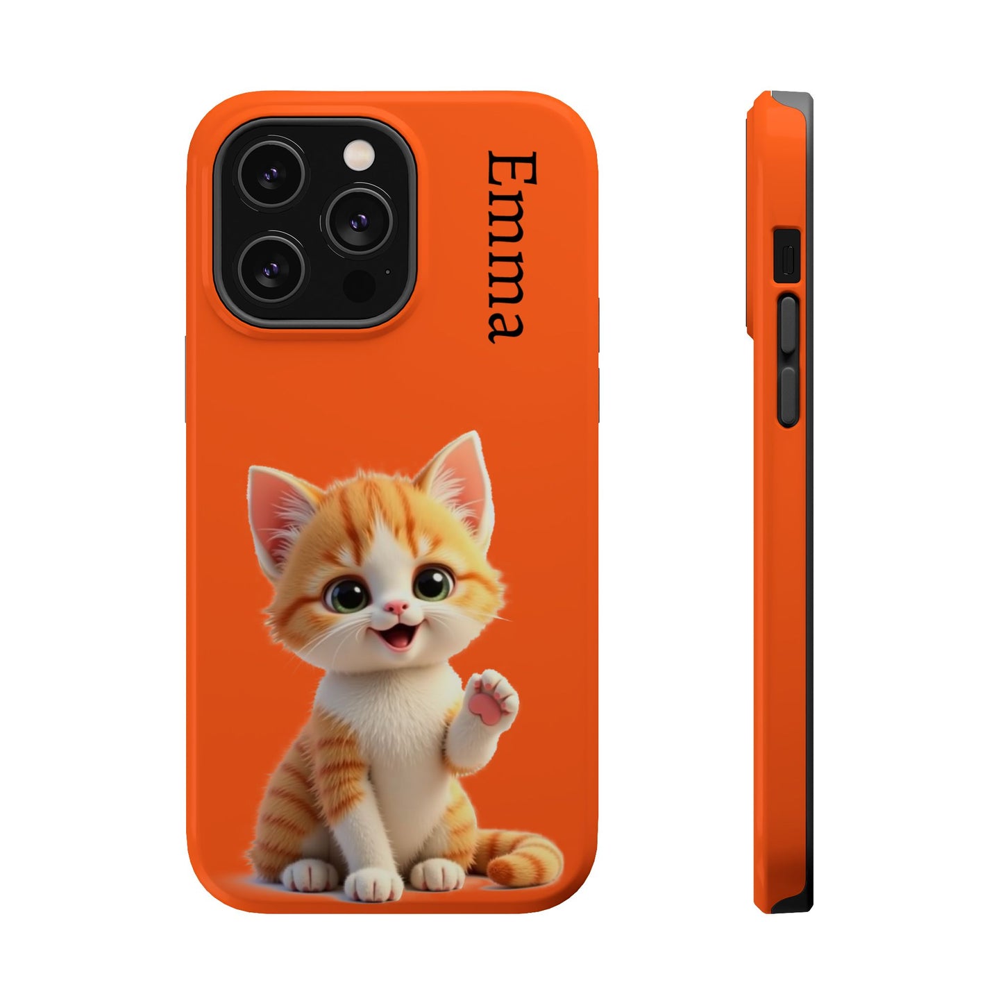 Personalized Orange Tabby Cat Phone Case - Custom Name Gift for Cat Lovers | Kawaii Kitten Cases for Girls & Women