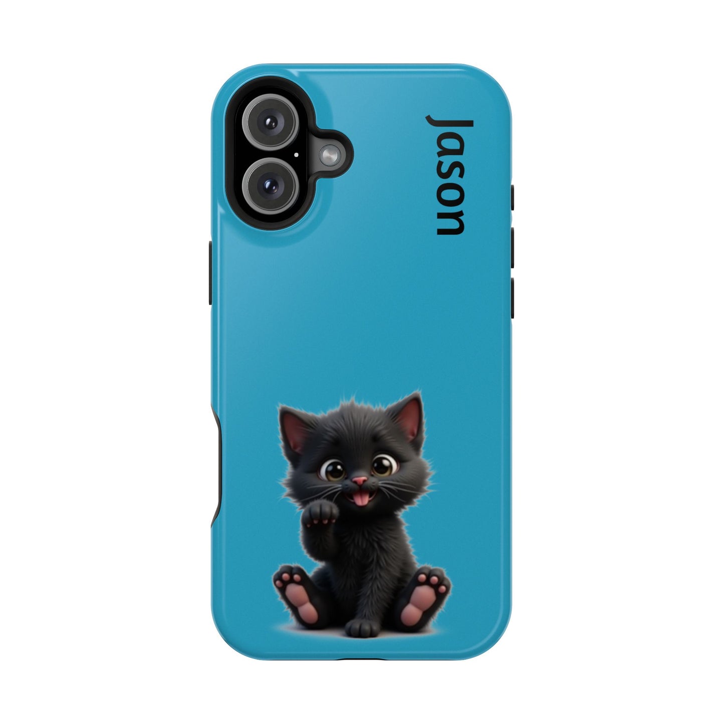 Personalized Black Kitten Phone Case - Custom Name Cat Lover Gift | Cute Teal Blue iPhone Cases for Women & Girls