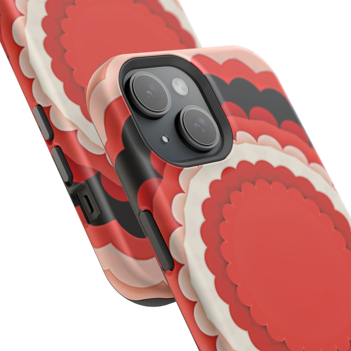Red Floral iPhone Case - Bold Scalloped Design, Aesthetic Gift Idea