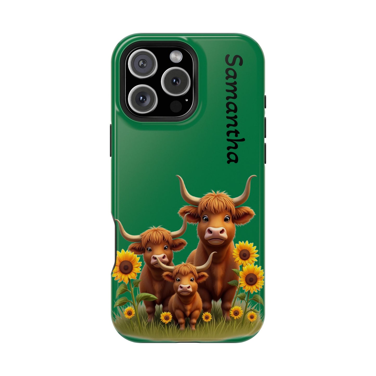 Personalized Highland Cow Phone Case - Custom Name Farm Animal Gift | Cute Green iPhone Cases for Women & Girls