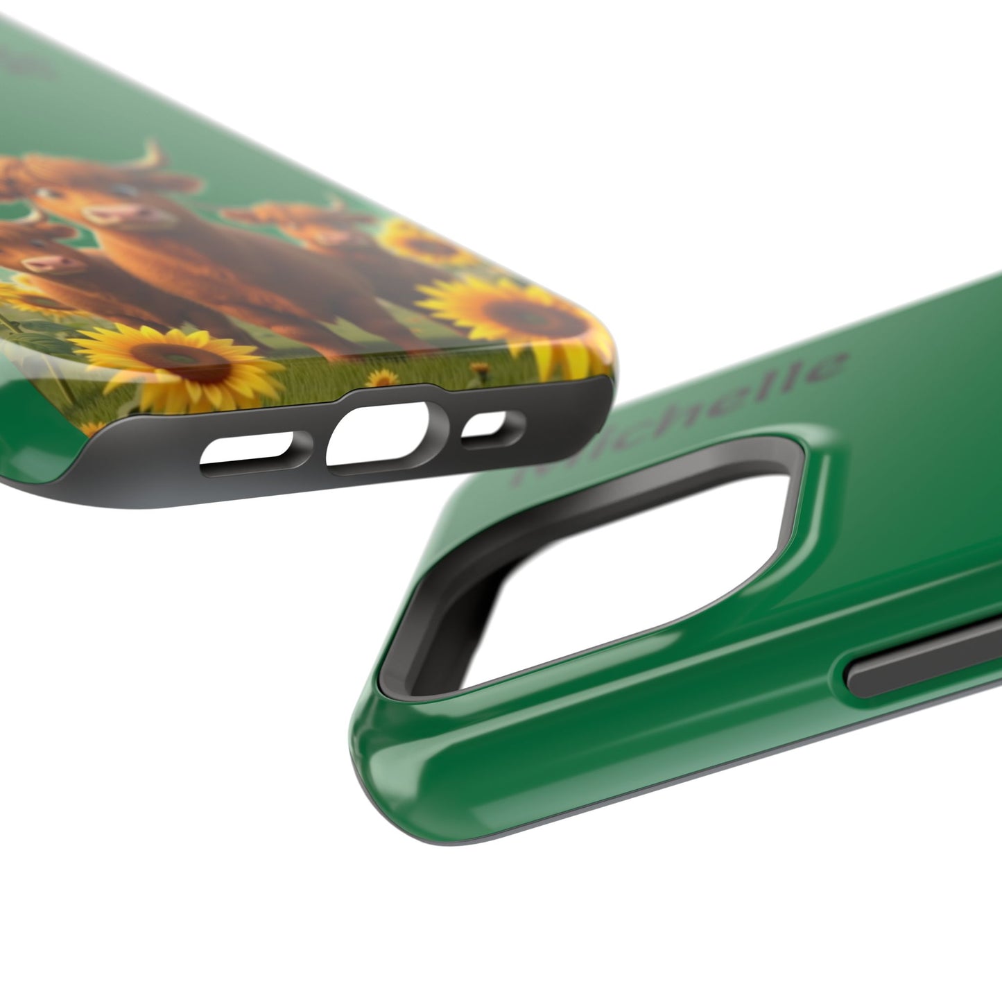 Personalized Highland Cow Phone Case - Custom Name Farm Animal Gift | Cute Green iPhone Cases for Women & Girls
