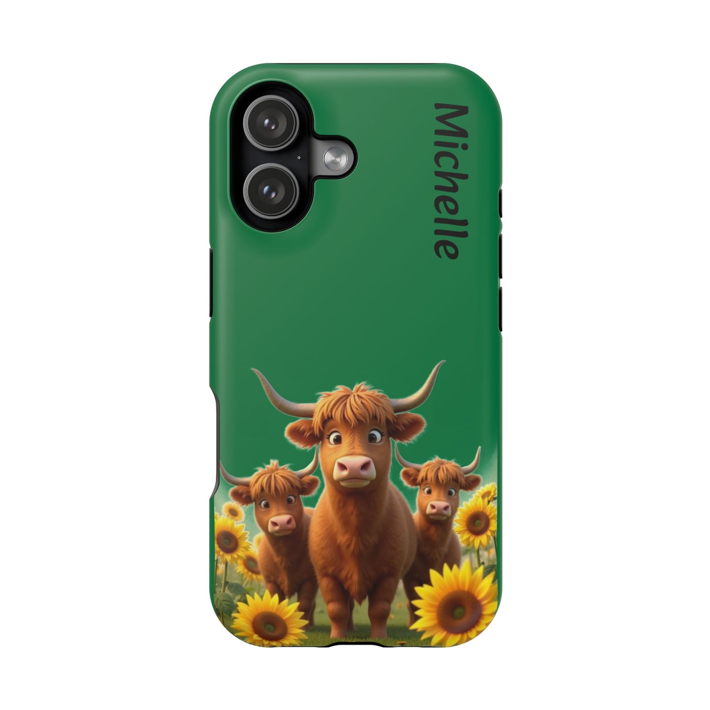Personalized Highland Cow Phone Case - Custom Name Farm Animal Gift | Cute Green iPhone Cases for Women & Girls