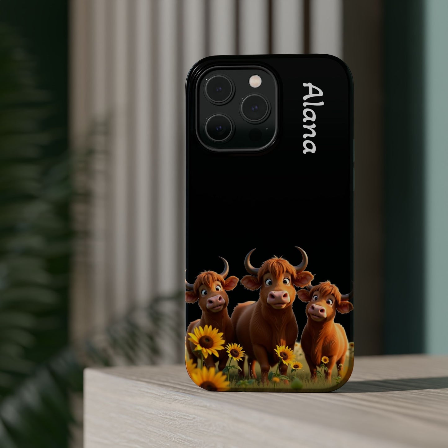 Personalized Highland Cow Phone Case - Custom Name Farm Animal Gift | Cute Black iPhone Cases for Women & Girls