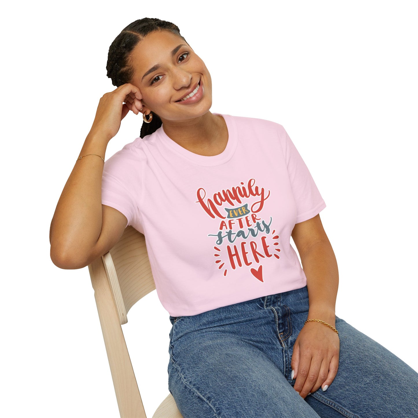 "Happily Ever After Starts Here" Inspirational & Wholesome T-Shirt – Cute Motivational Graphic Tee for Dreamers, Romantics & New Beginnings