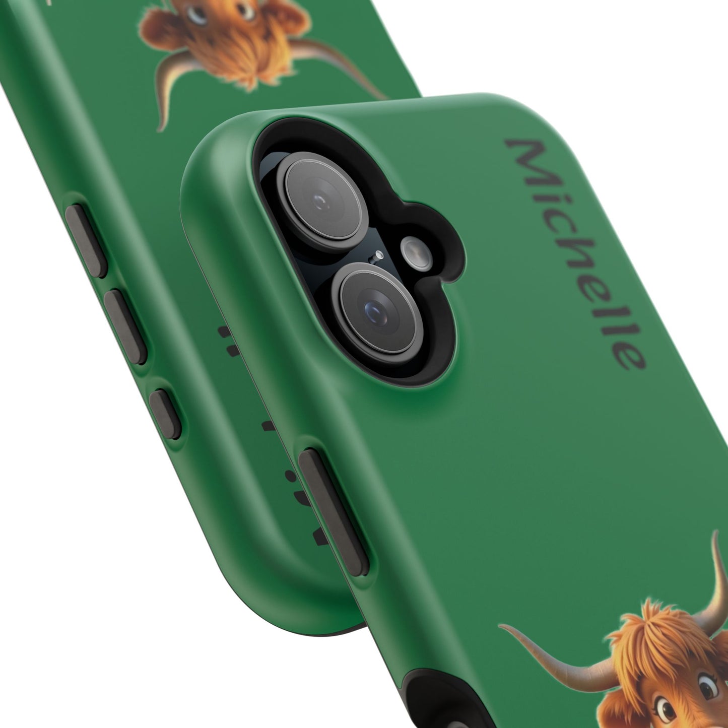 Personalized Highland Cow Phone Case - Custom Name Farm Animal Gift | Cute Green iPhone Cases for Women & Girls