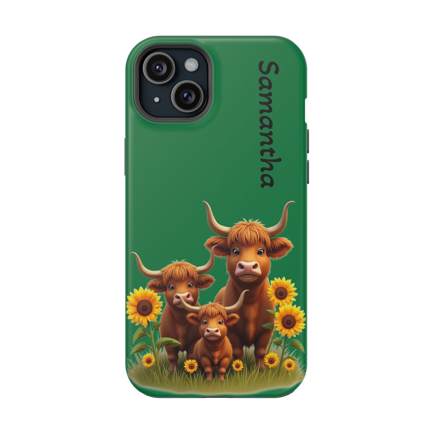 Personalized Highland Cow Phone Case - Custom Name Farm Animal Gift | Cute Green iPhone Cases for Women & Girls