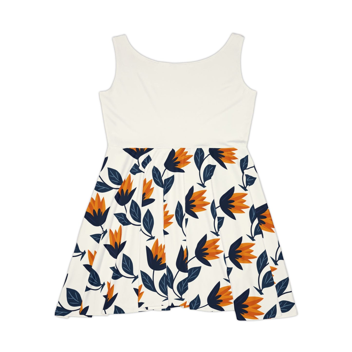 Golden Tulips Skater Dress - Elegant Florals in Navy & Amber