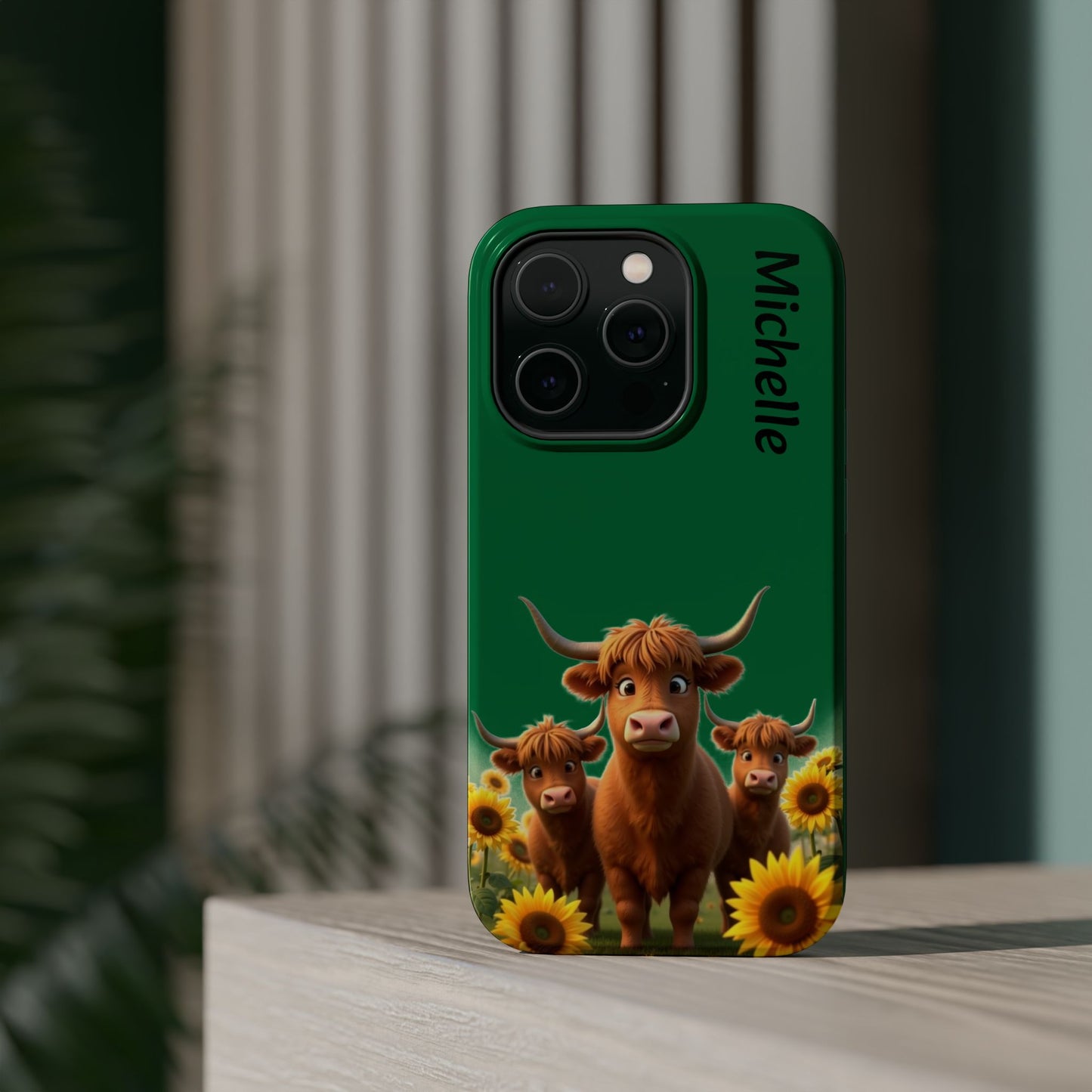 Personalized Highland Cow Phone Case - Custom Name Farm Animal Gift | Cute Green iPhone Cases for Women & Girls
