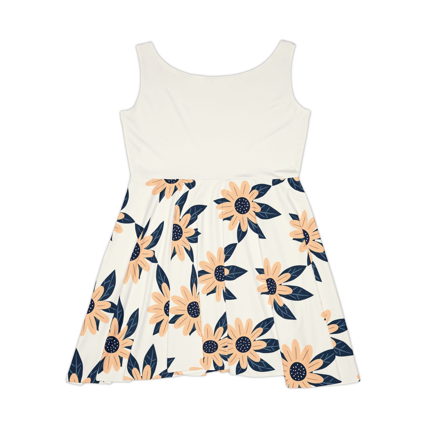 Elegant Daisy Delight Skater Dress - Fresh Florals on White