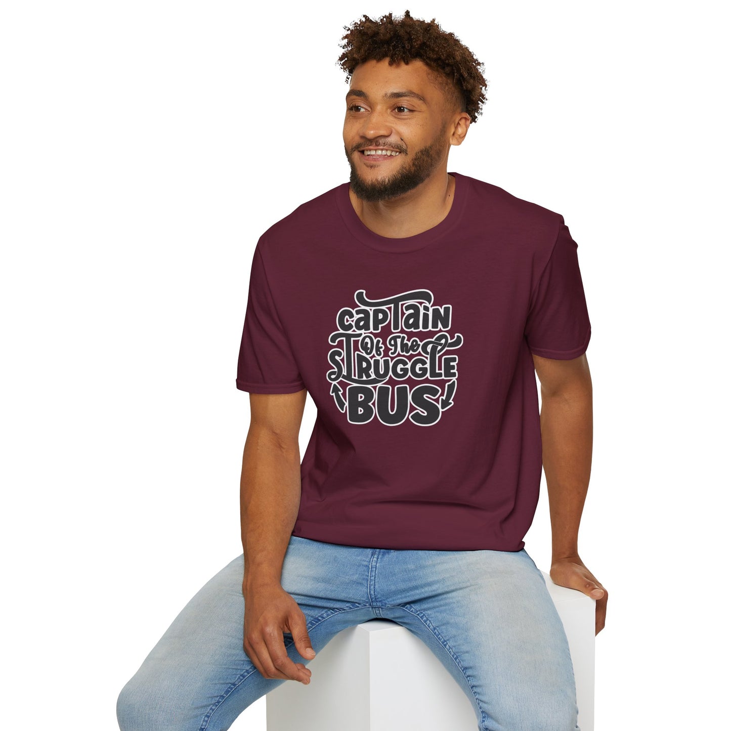 "Captain of the Struggle Bus" Funny & Relatable T-Shirt β Ironic Confidence Tee for the Overwhelmed, Charming, and Still Going Strong