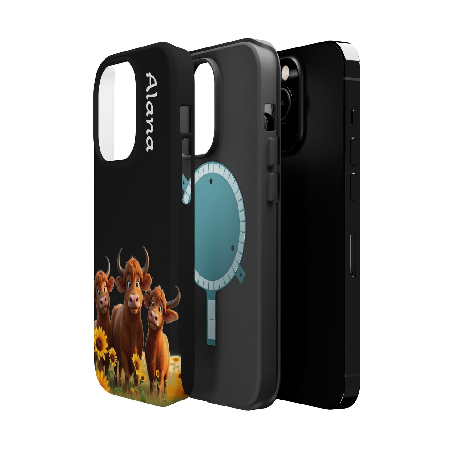 Personalized Highland Cow Phone Case - Custom Name Farm Animal Gift | Cute Black iPhone Cases for Women & Girls