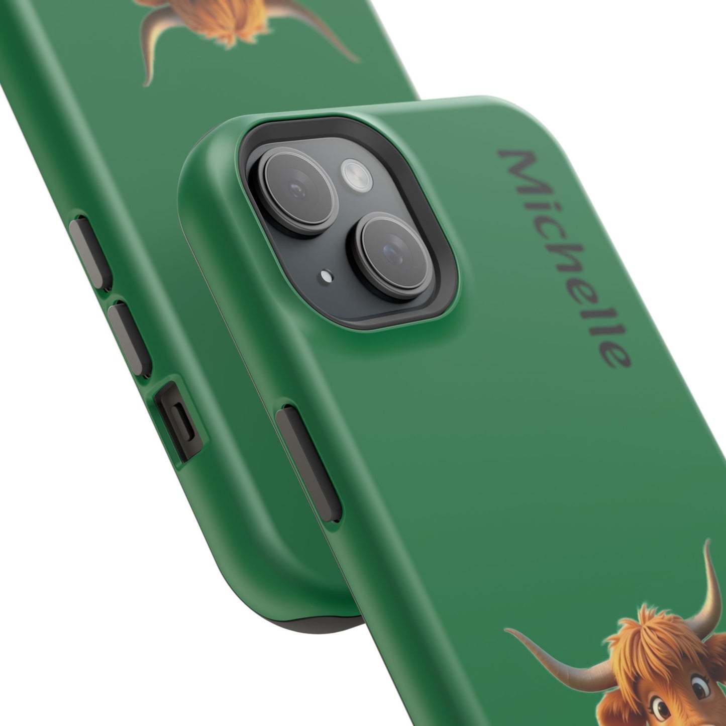Personalized Highland Cow Phone Case - Custom Name Farm Animal Gift | Cute Green iPhone Cases for Women & Girls