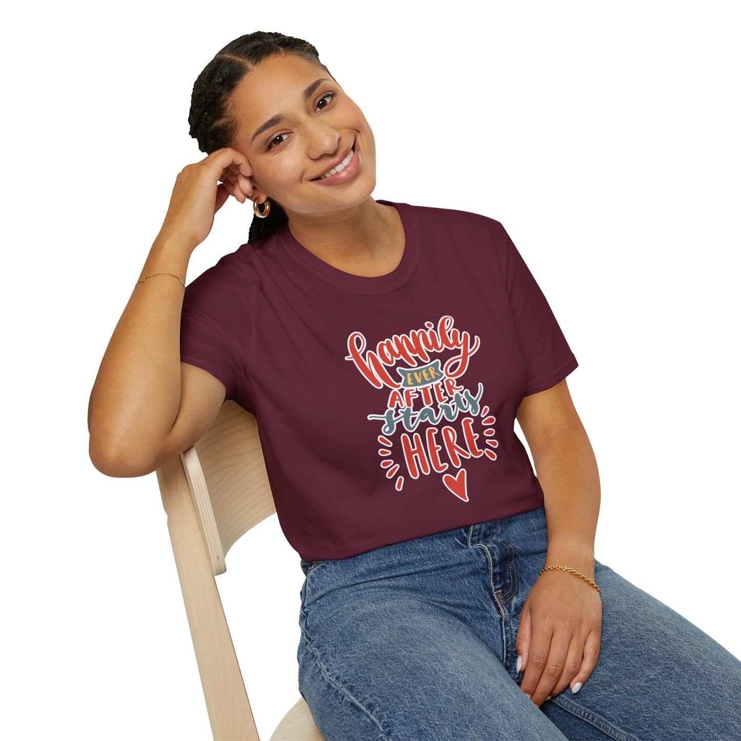 "Happily Ever After Starts Here" Inspirational & Wholesome T-Shirt – Cute Motivational Graphic Tee for Dreamers, Romantics & New Beginnings