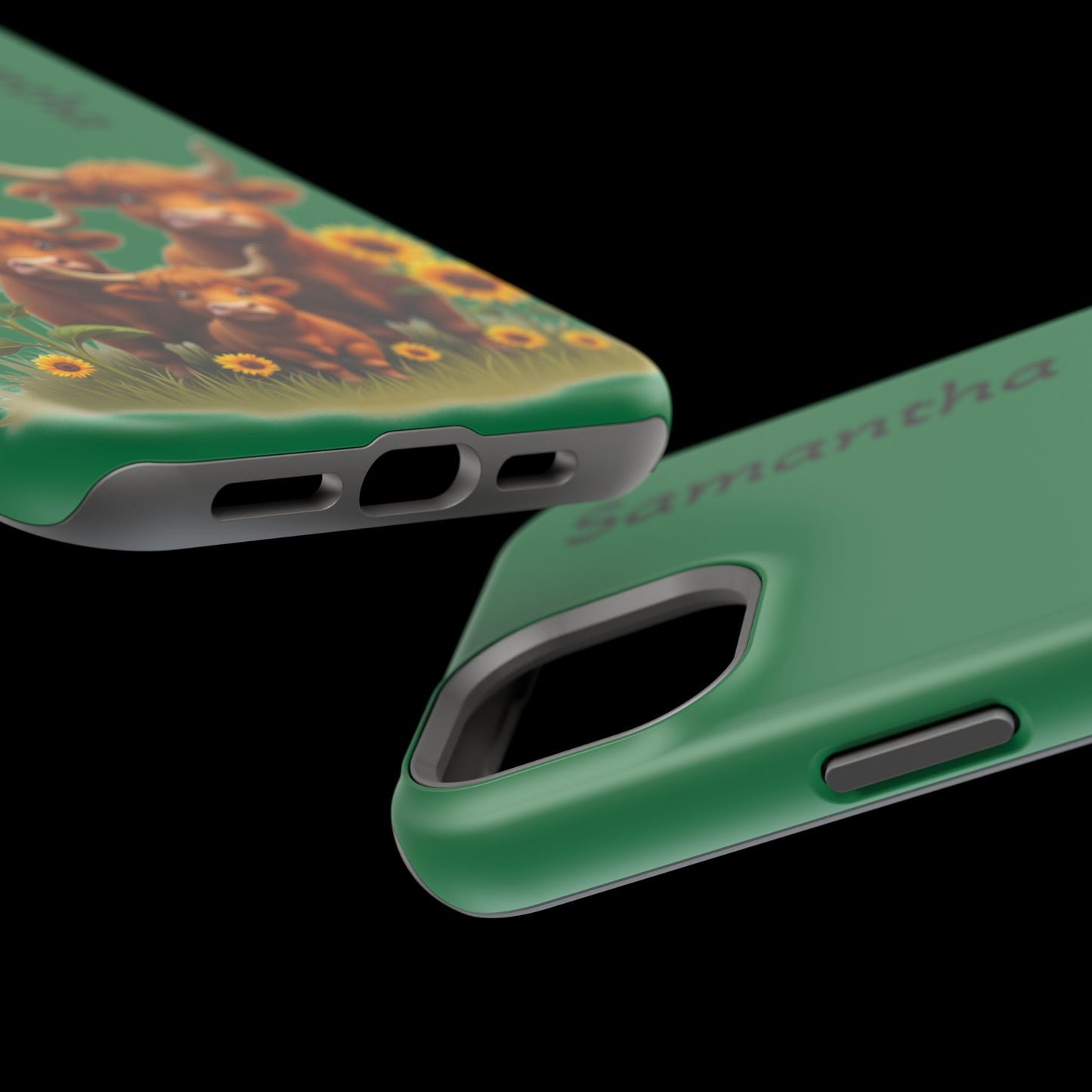 Personalized Highland Cow Phone Case - Custom Name Farm Animal Gift | Cute Green iPhone Cases for Women & Girls