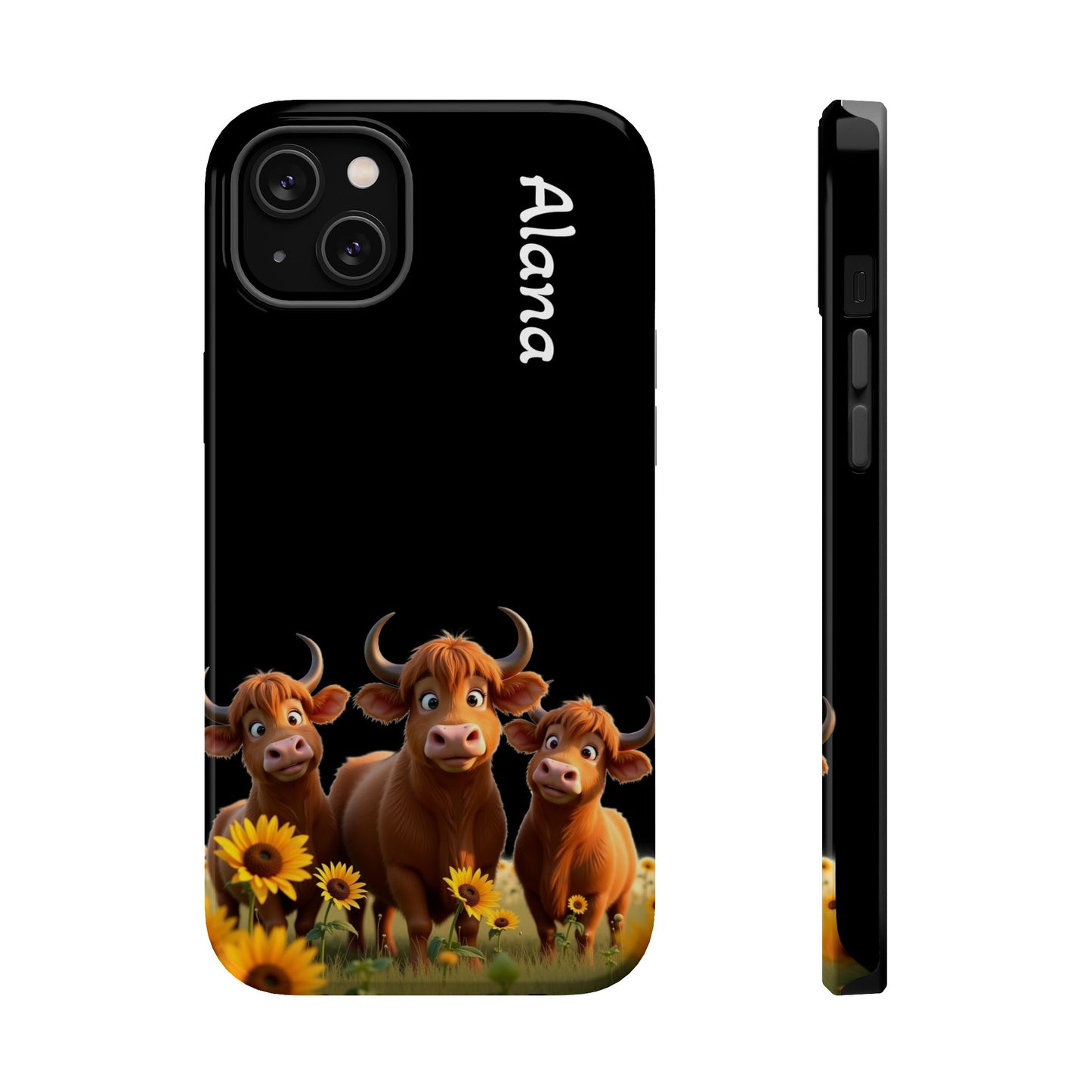 Personalized Highland Cow Phone Case - Custom Name Farm Animal Gift | Cute Black iPhone Cases for Women & Girls