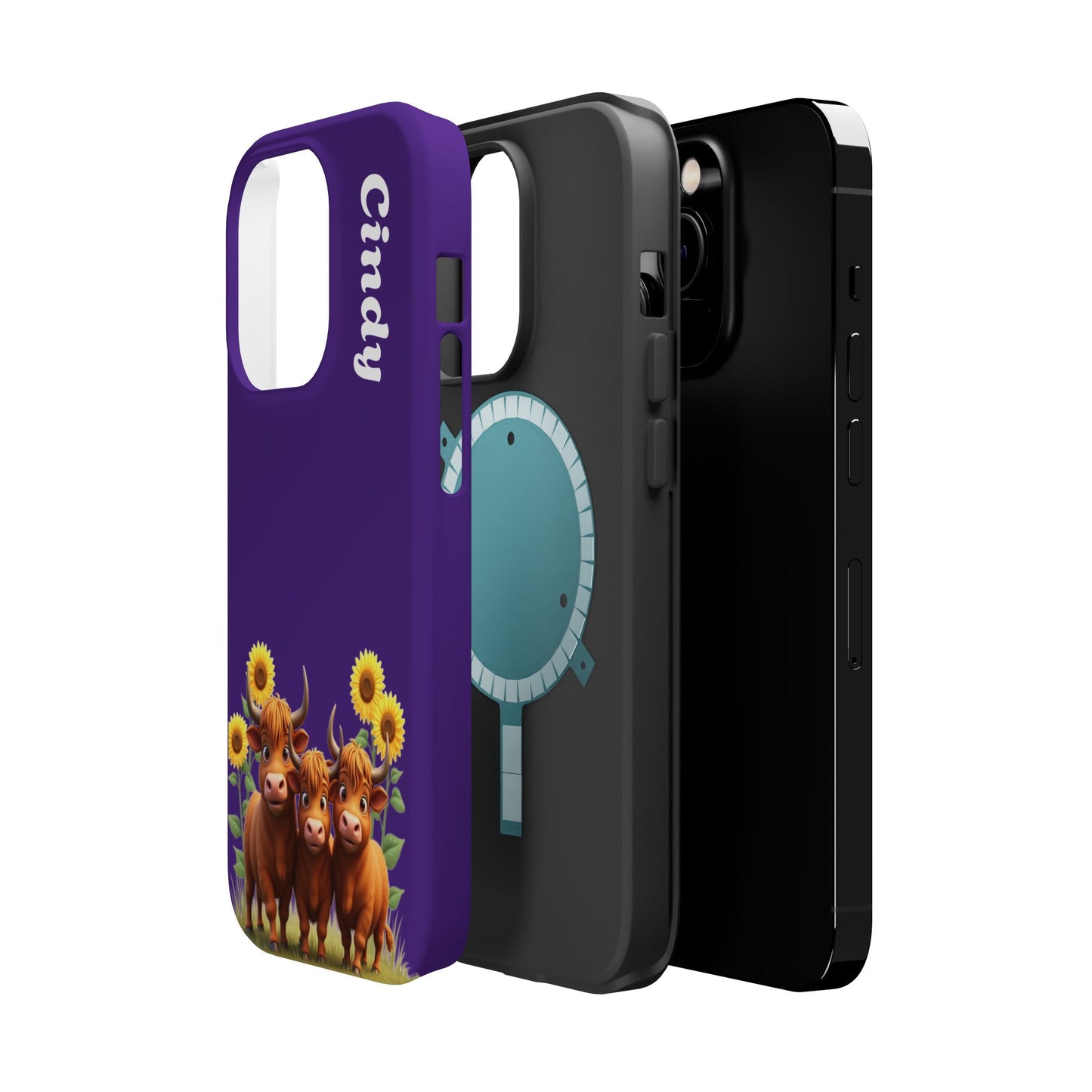 Personalized Purple Highland Cow Phone Case - Custom Name Farm Animal Gift | Cute Purple iPhone Cases for Women & Girls