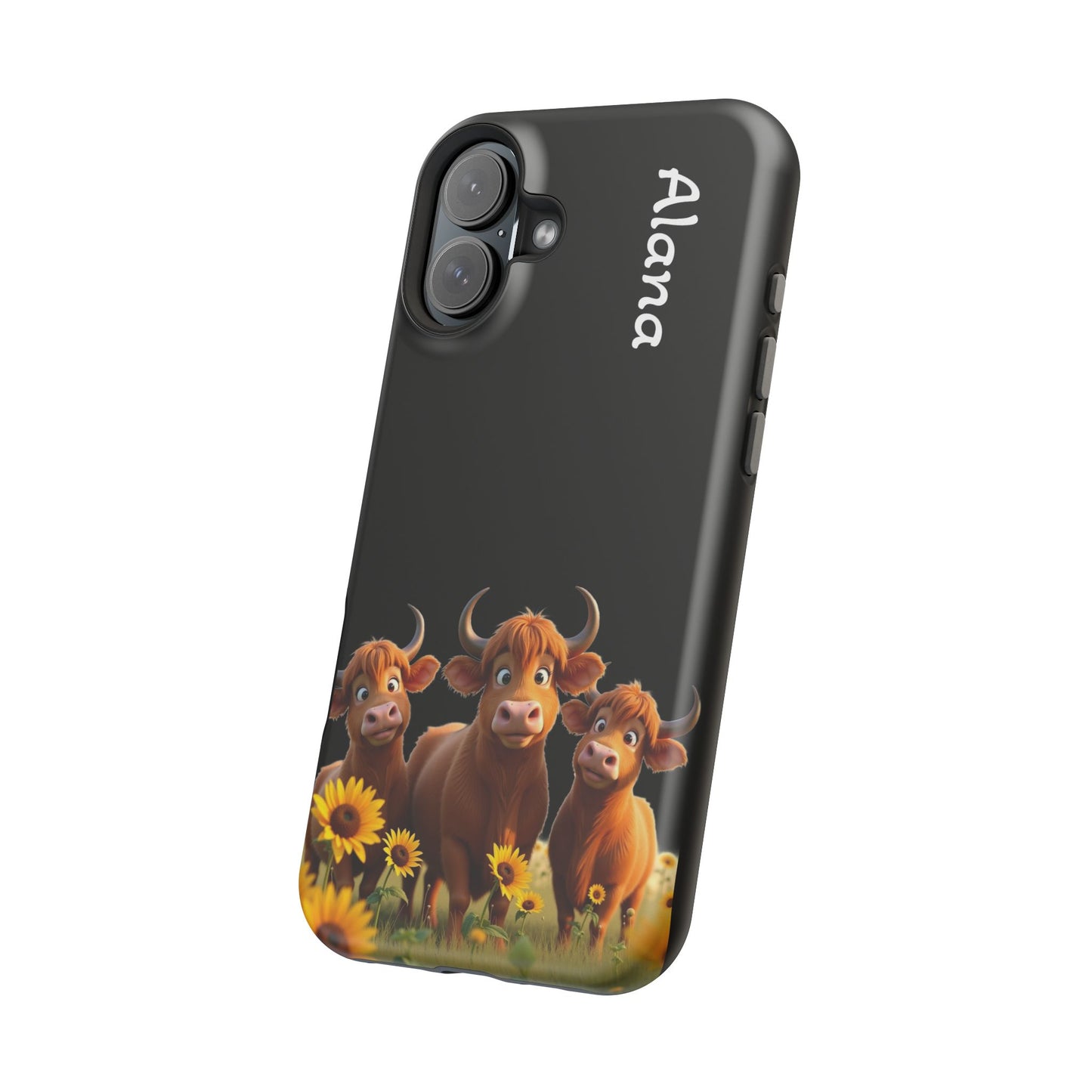 Personalized Highland Cow Phone Case - Custom Name Farm Animal Gift | Cute Black iPhone Cases for Women & Girls