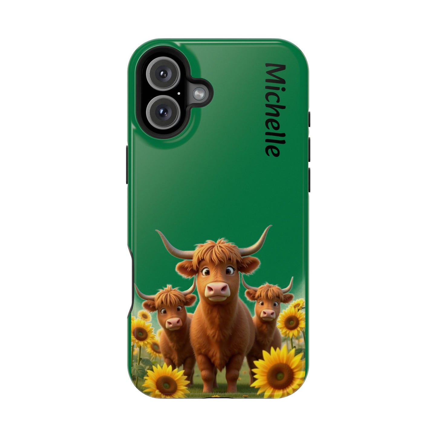 Personalized Highland Cow Phone Case - Custom Name Farm Animal Gift | Cute Green iPhone Cases for Women & Girls