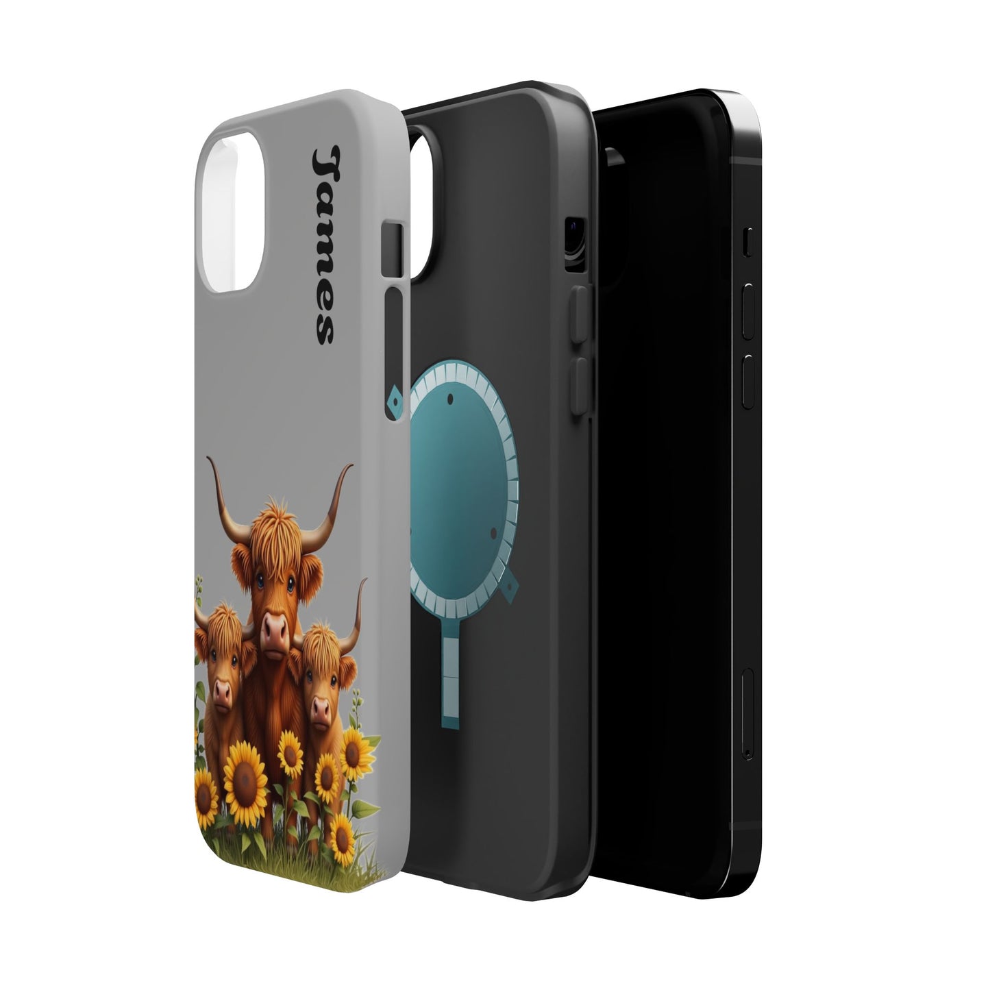 Personalized Gray Highland Cow Phone Case - Custom Name Farm Animal Gift | Cute Gray iPhone Cases for Women & Girls
