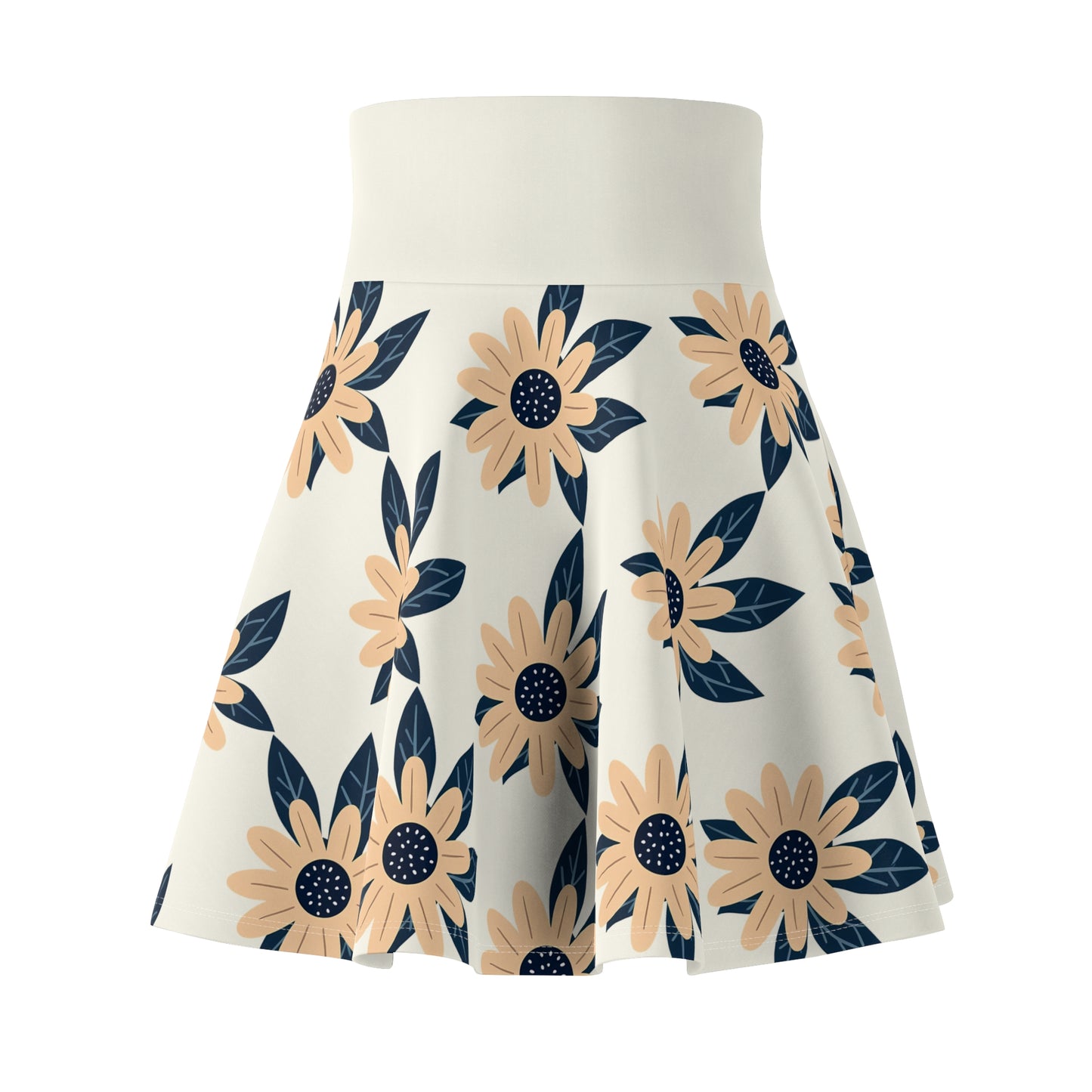 Elegant Daisy Delight Skater Skirt - Fresh Florals on White