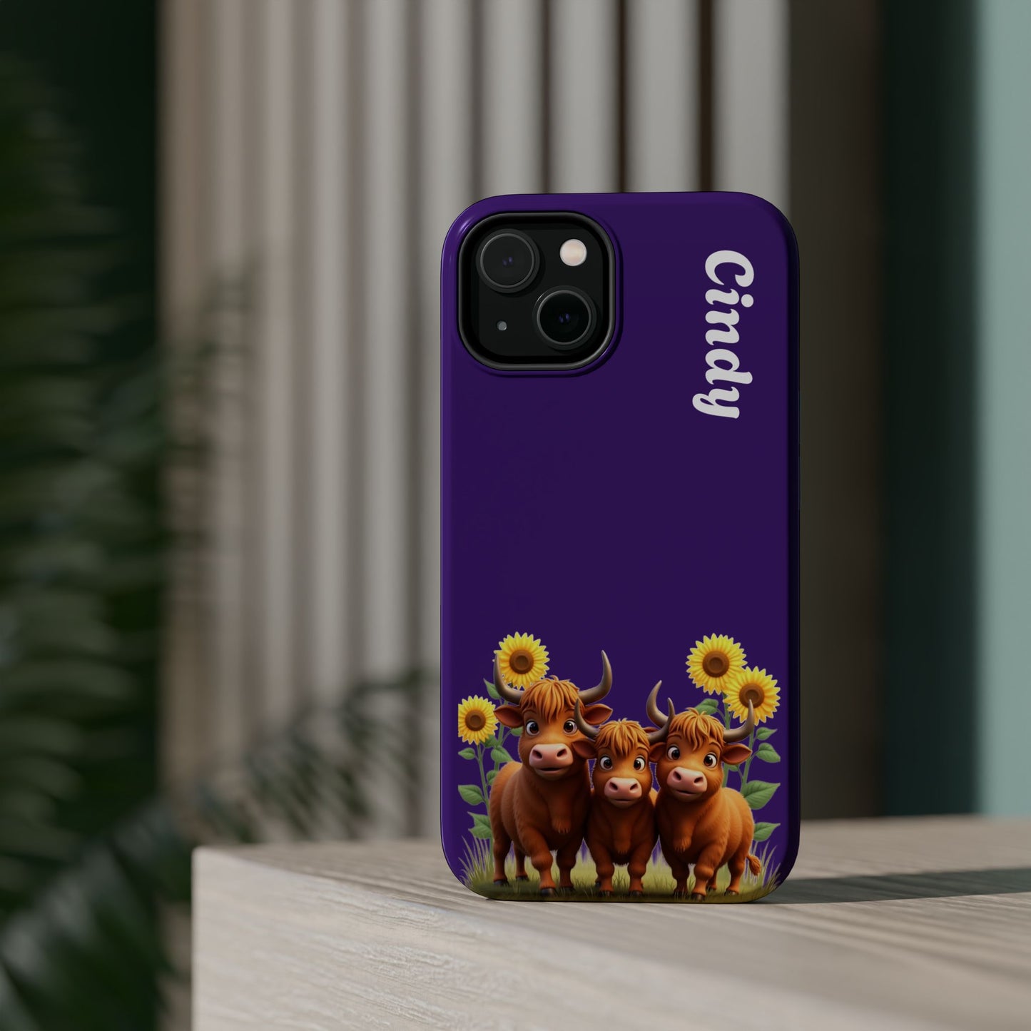 Personalized Purple Highland Cow Phone Case - Custom Name Farm Animal Gift | Cute Purple iPhone Cases for Women & Girls